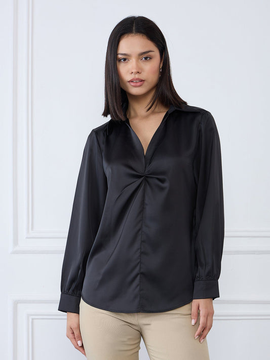 Iconic Women Black Solid Collar Top