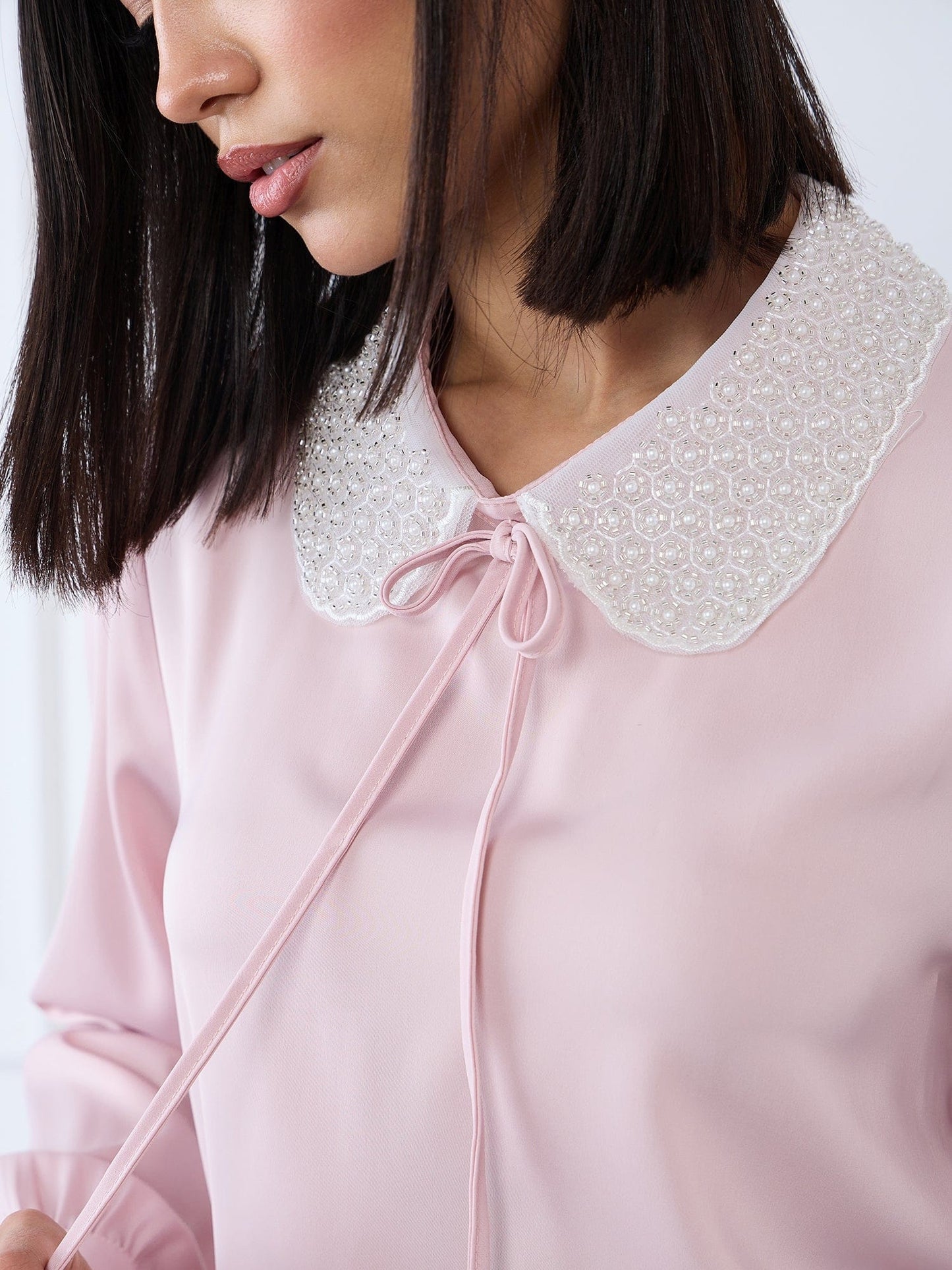 Iconic Women Pink Solid Collar Top