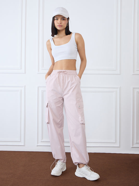 Iconic Women Pink Cargo Fit Solid Trouser