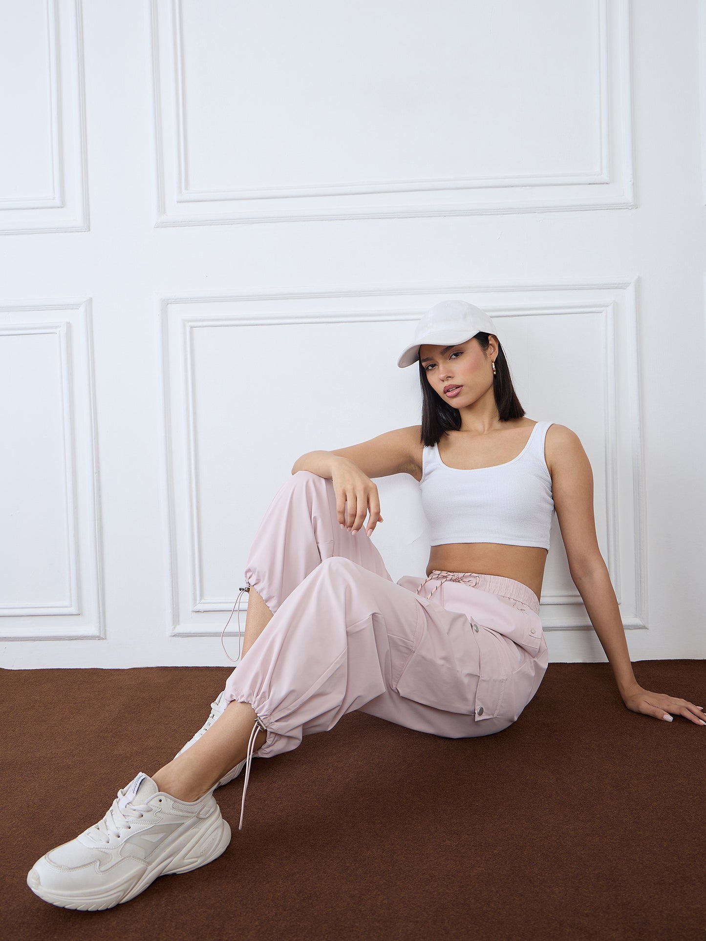 Iconic Women Pink Cargo Fit Solid Trouser