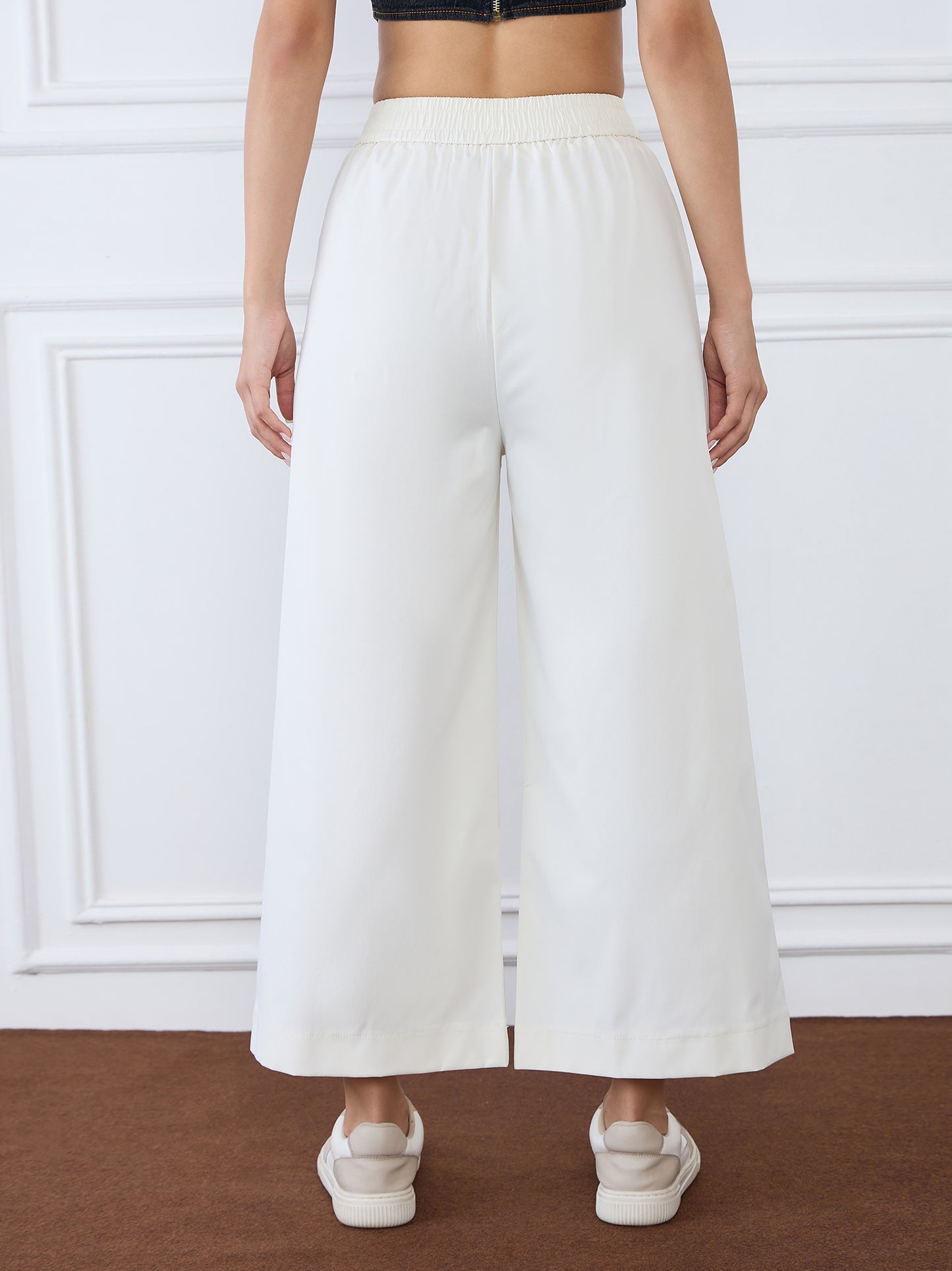 Iconic Women Beige Flared Solid Cargo Trouser