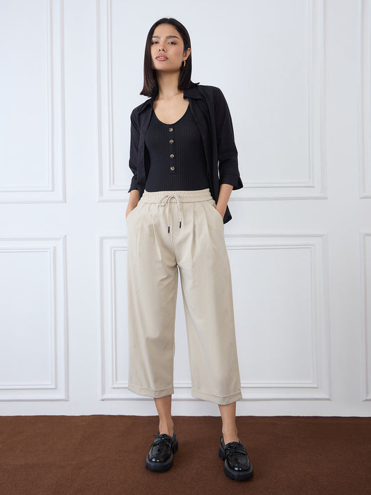 Iconic Women Brown Balloon Fit Solid Trouser