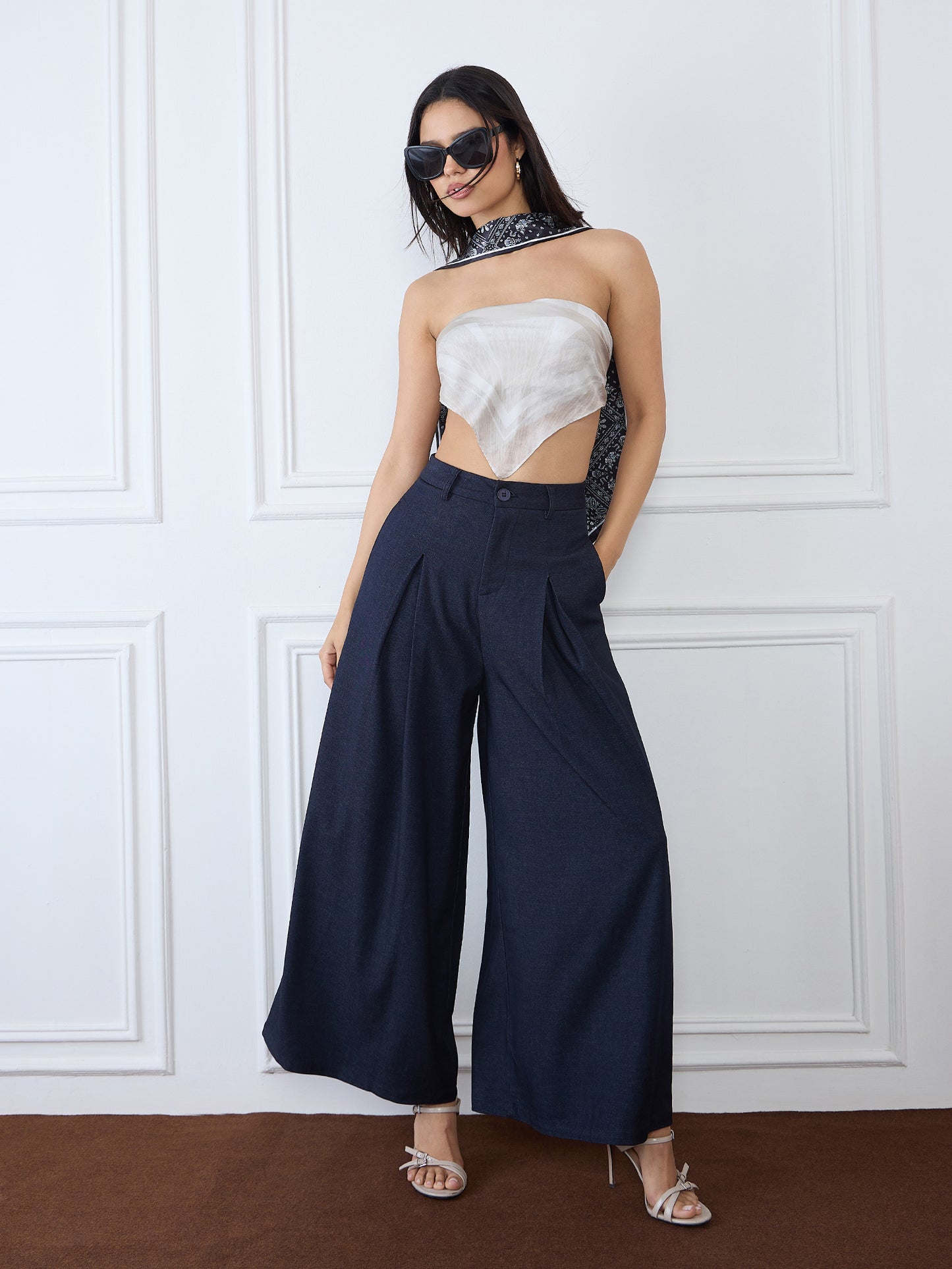 Iconic Women Blue Baggy Fit Solid Trouser