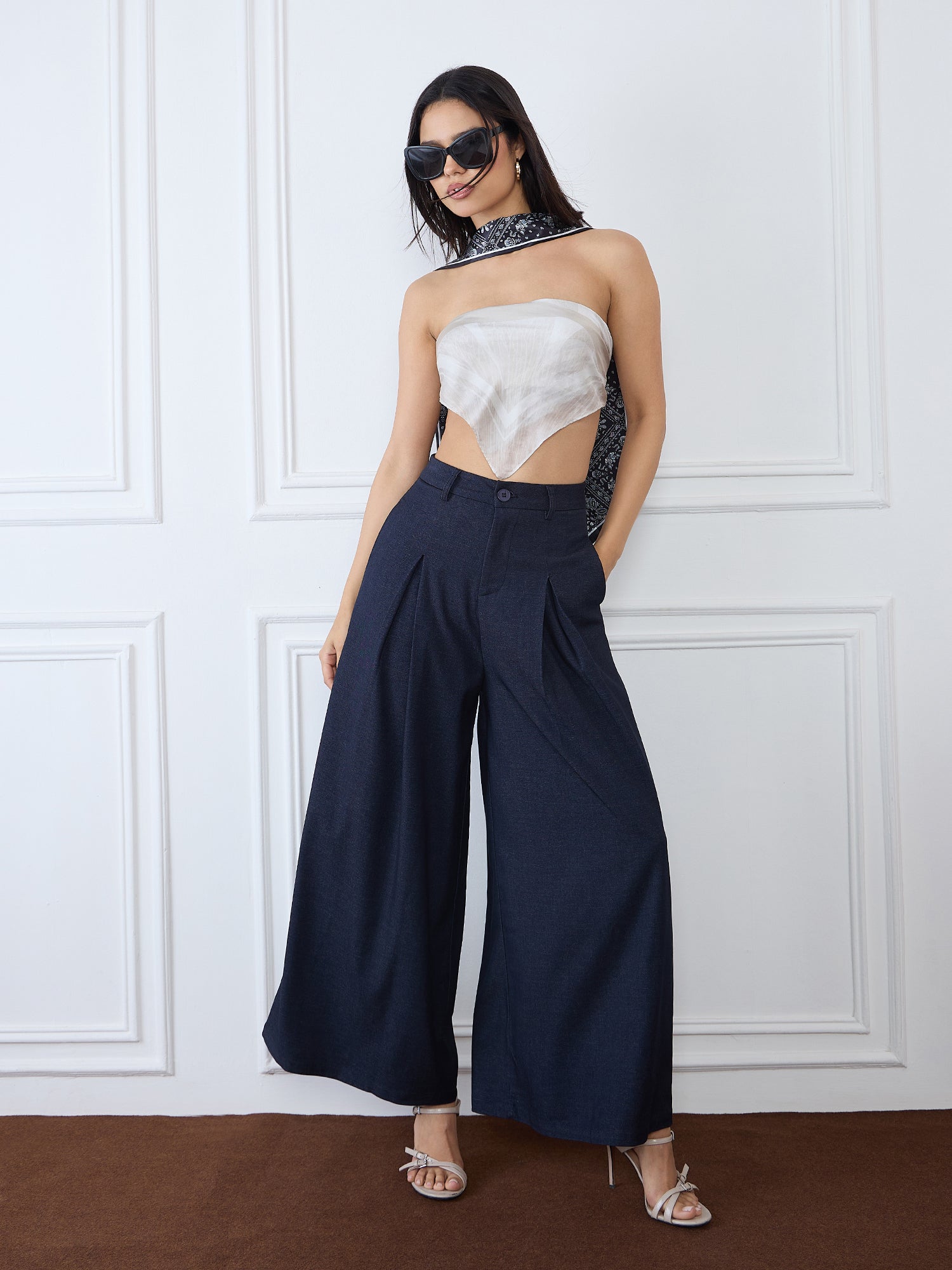 Iconic Women Blue Baggy Fit Solid Trouser