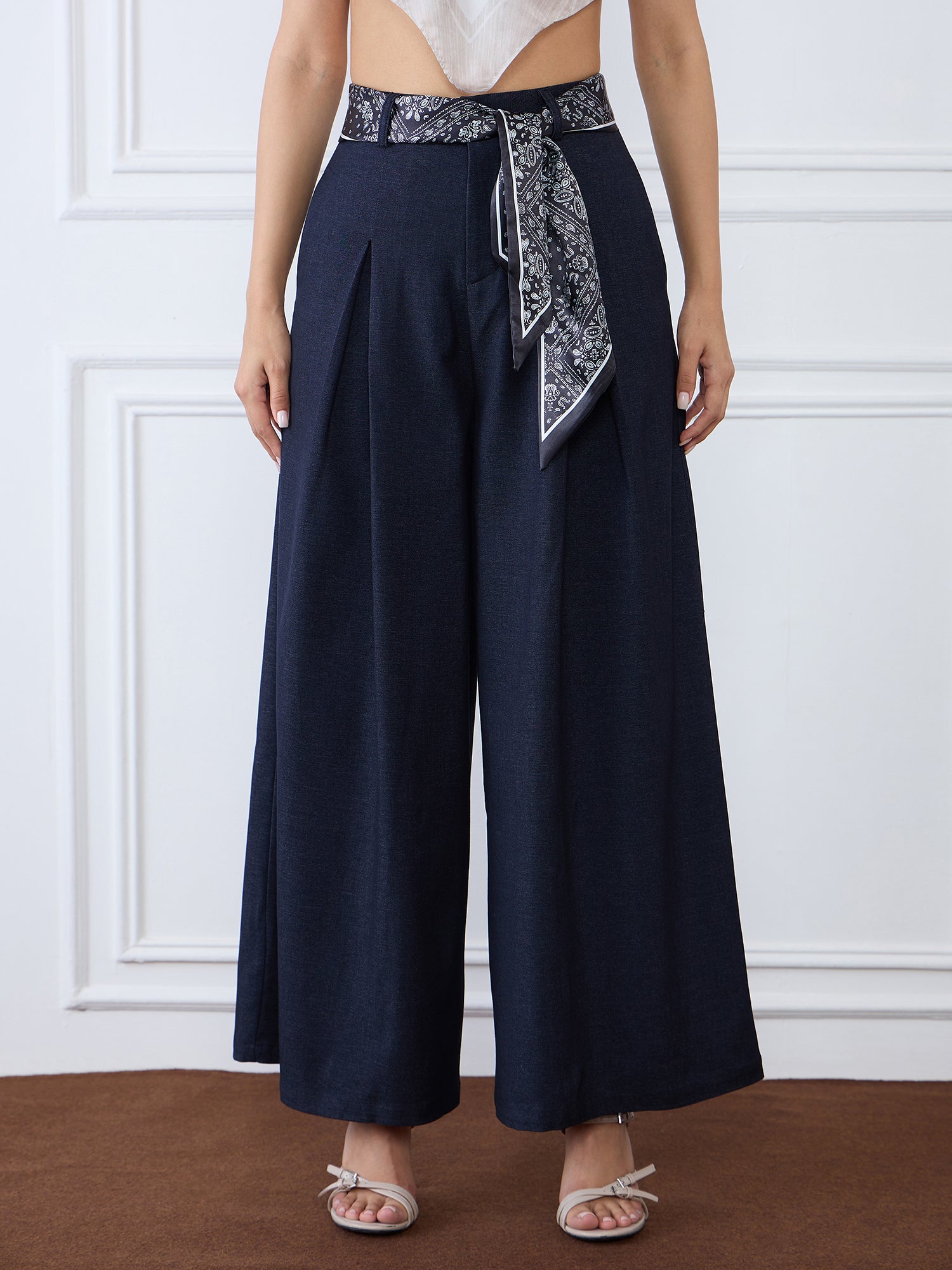 Iconic Women Blue Baggy Fit Solid Trouser