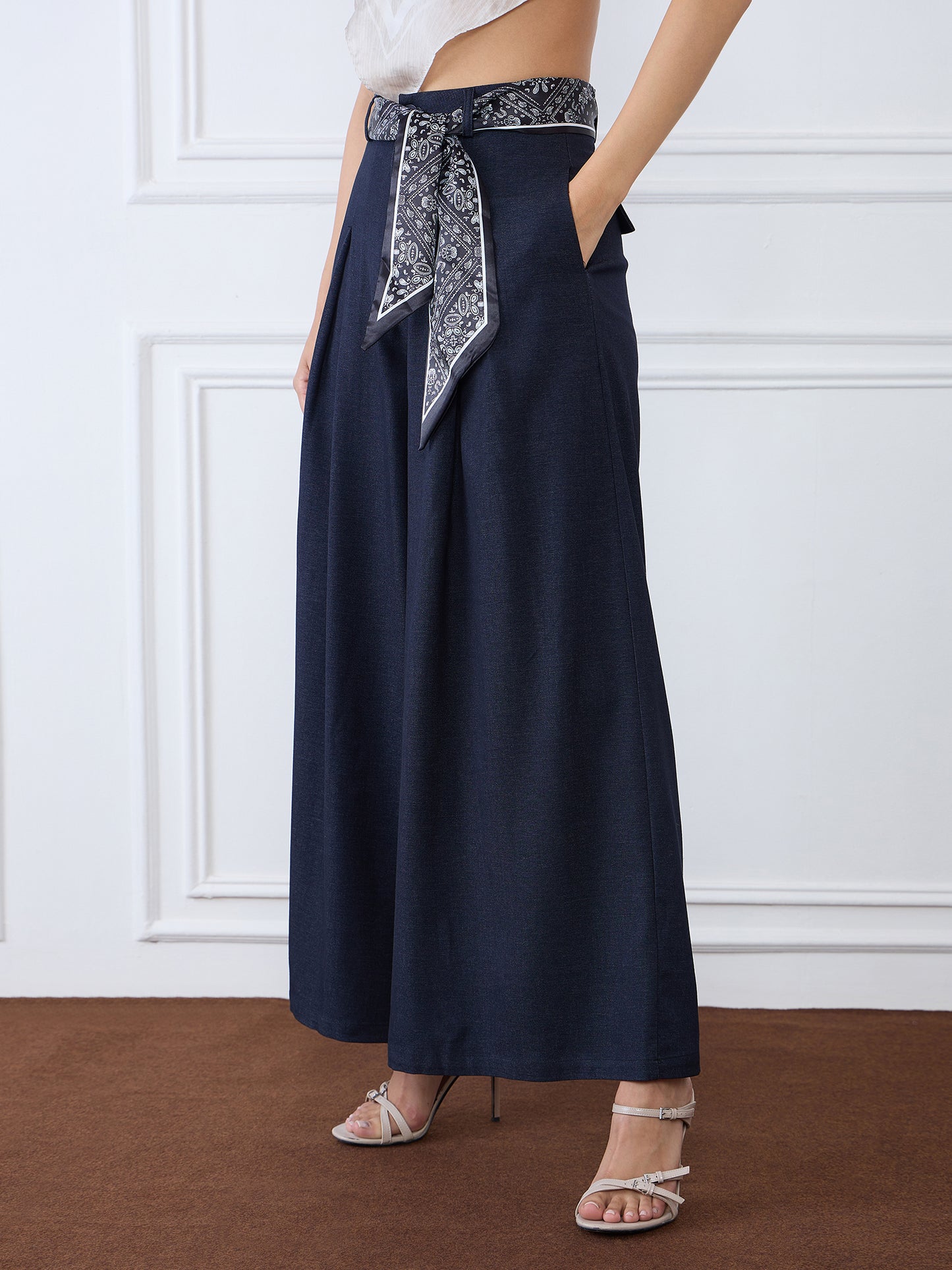 Iconic Women Blue Baggy Fit Solid Trouser