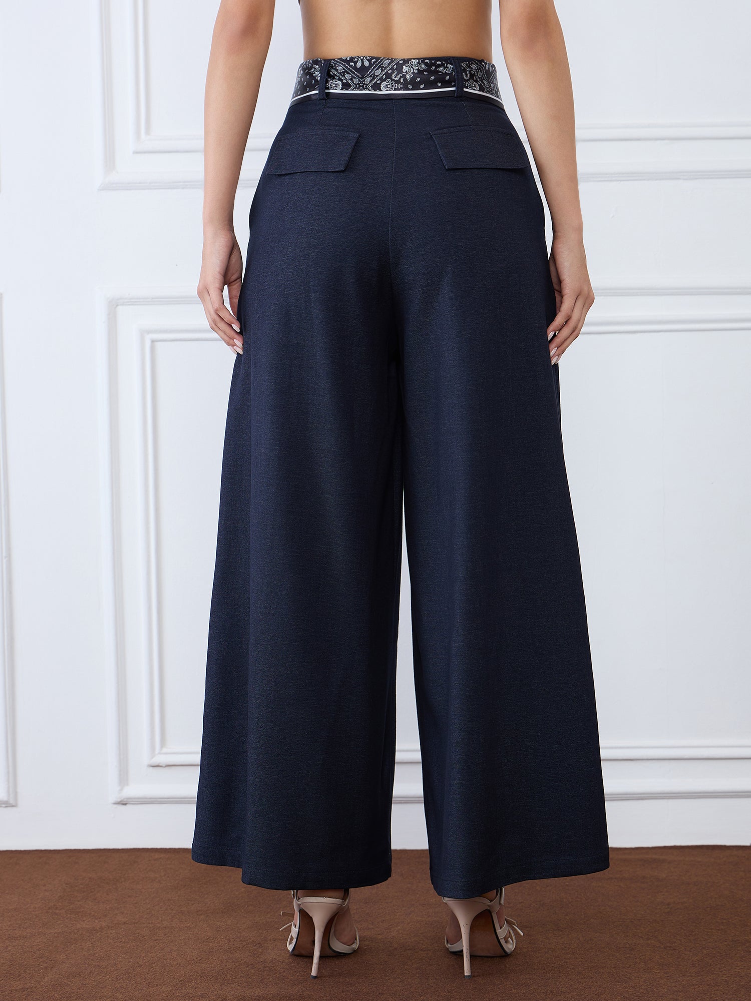 Iconic Women Blue Baggy Fit Solid Trouser