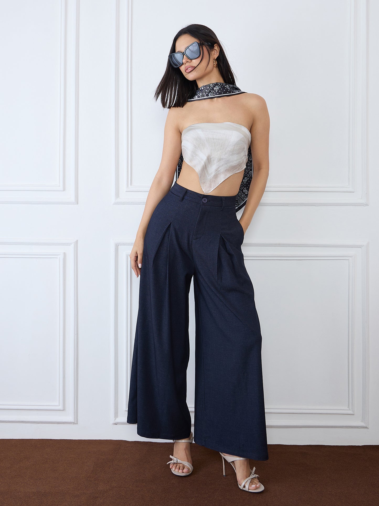 Iconic Women Blue Baggy Fit Solid Trouser