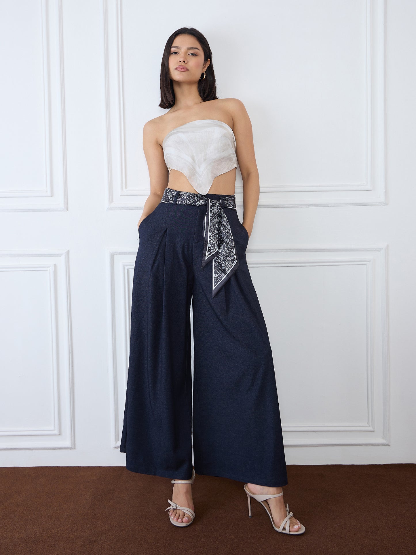 Iconic Women Blue Baggy Fit Solid Trouser