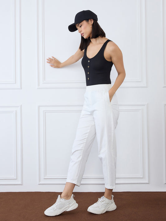 Iconic Women White Mom Fit Solid Trouser