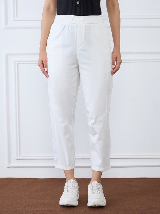 Iconic Women White Mom Fit Solid Trouser