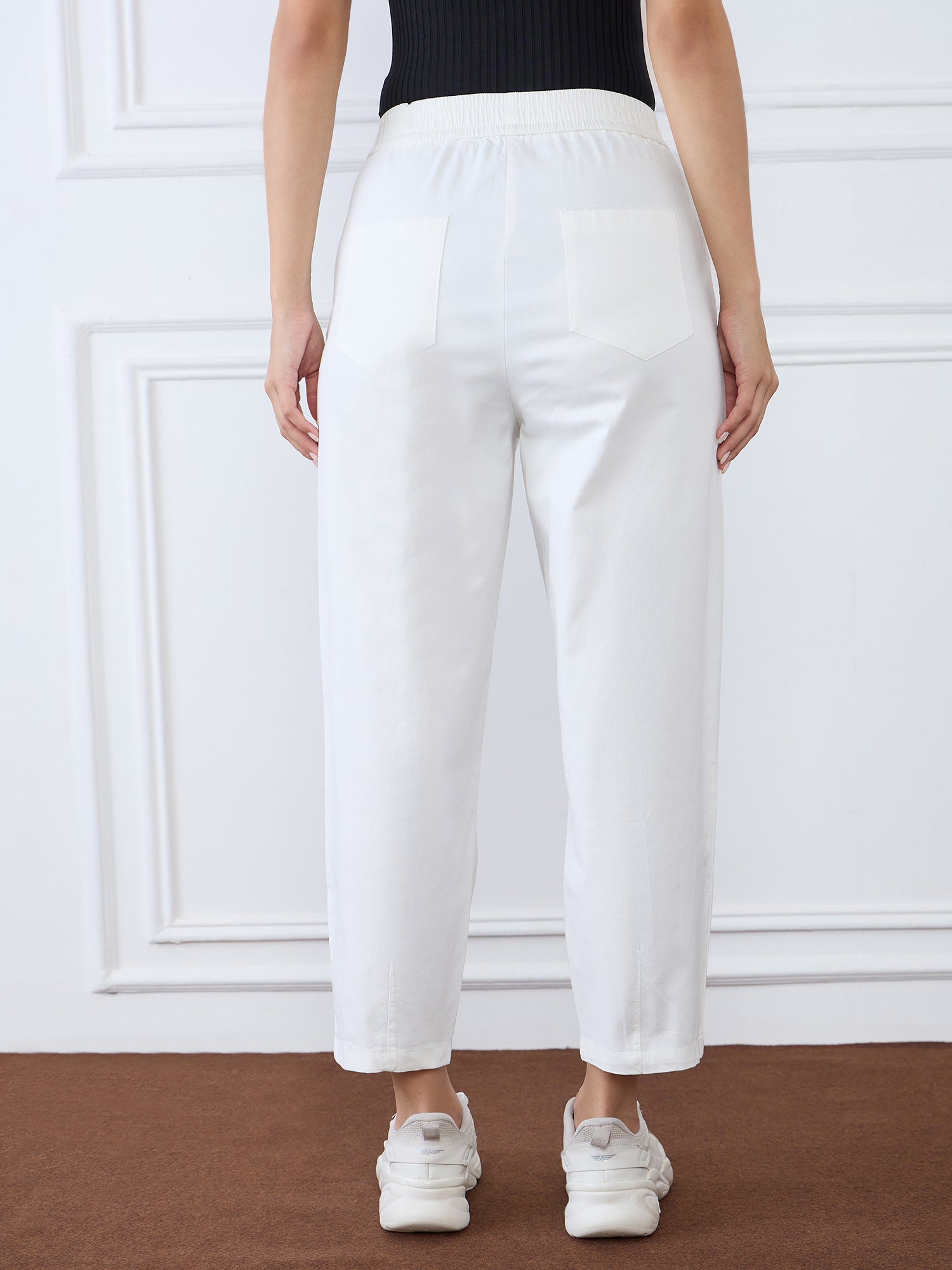 Iconic Women White Mom Fit Solid Trouser