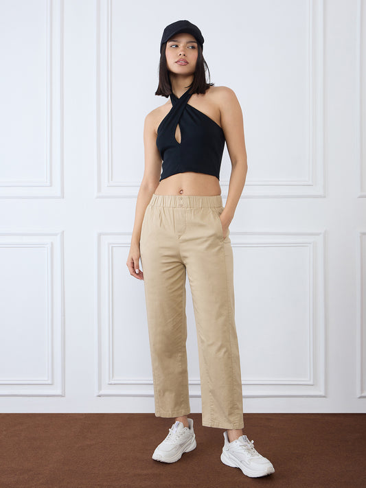 Iconic Women Brown Straight Fit Solid Trouser