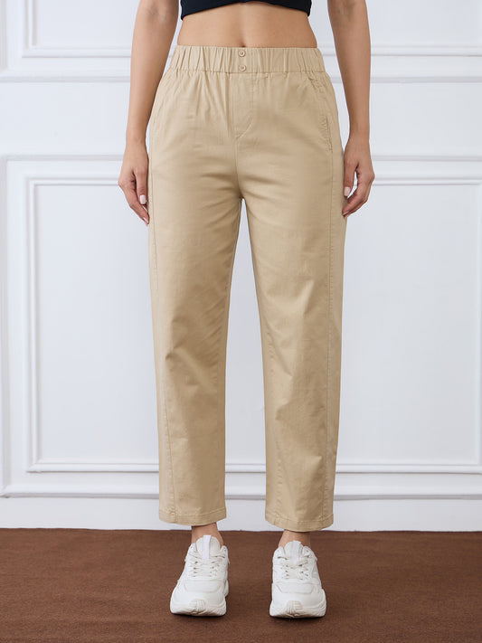 Iconic Women Brown Straight Fit Solid Trouser