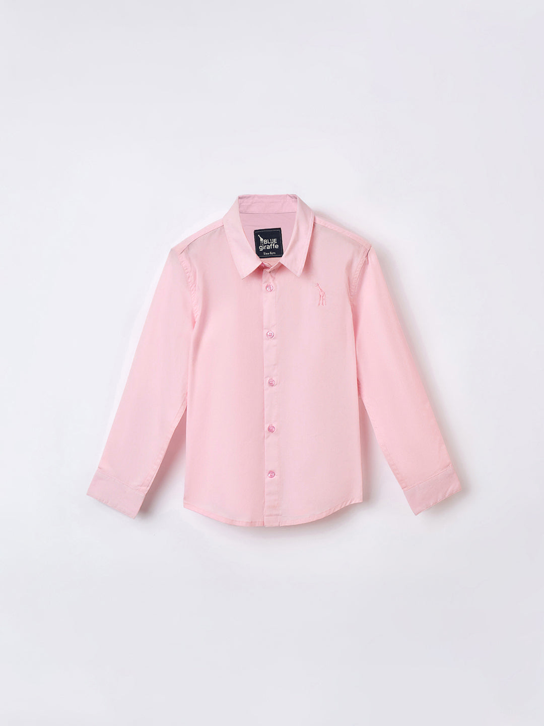 Blue Giraffe Boys Pink Solid Collar Shirt