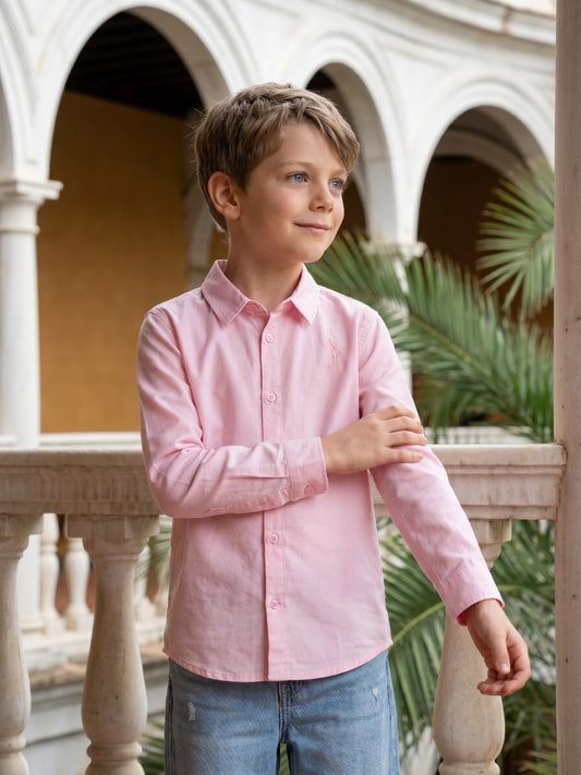 Blue Giraffe Boys Pink Solid Collar Shirt