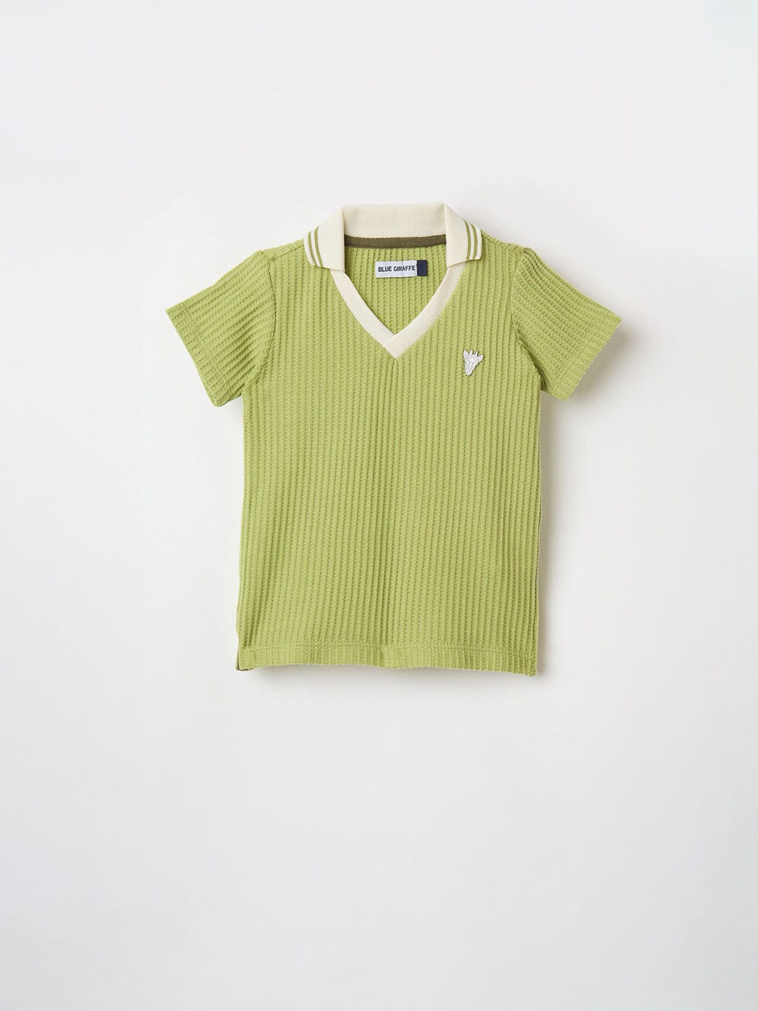 Blue Giraffe Boys Green Solid Polo Tshirt