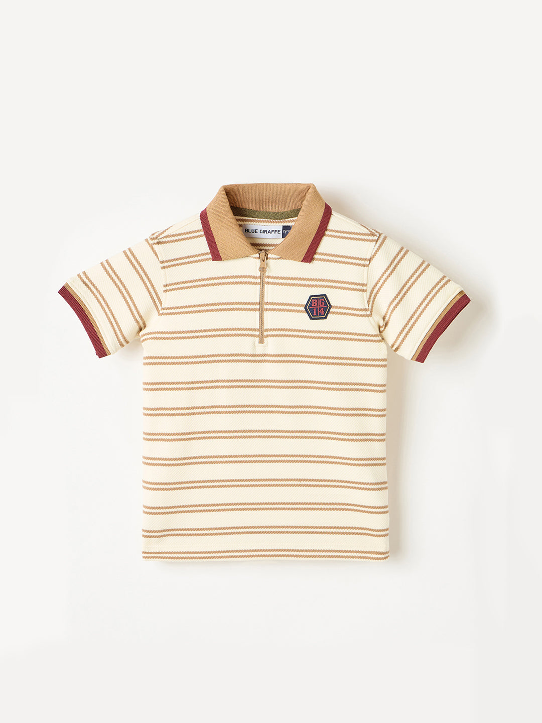 Blue Giraffe Boys White Solid Polo Tshirt
