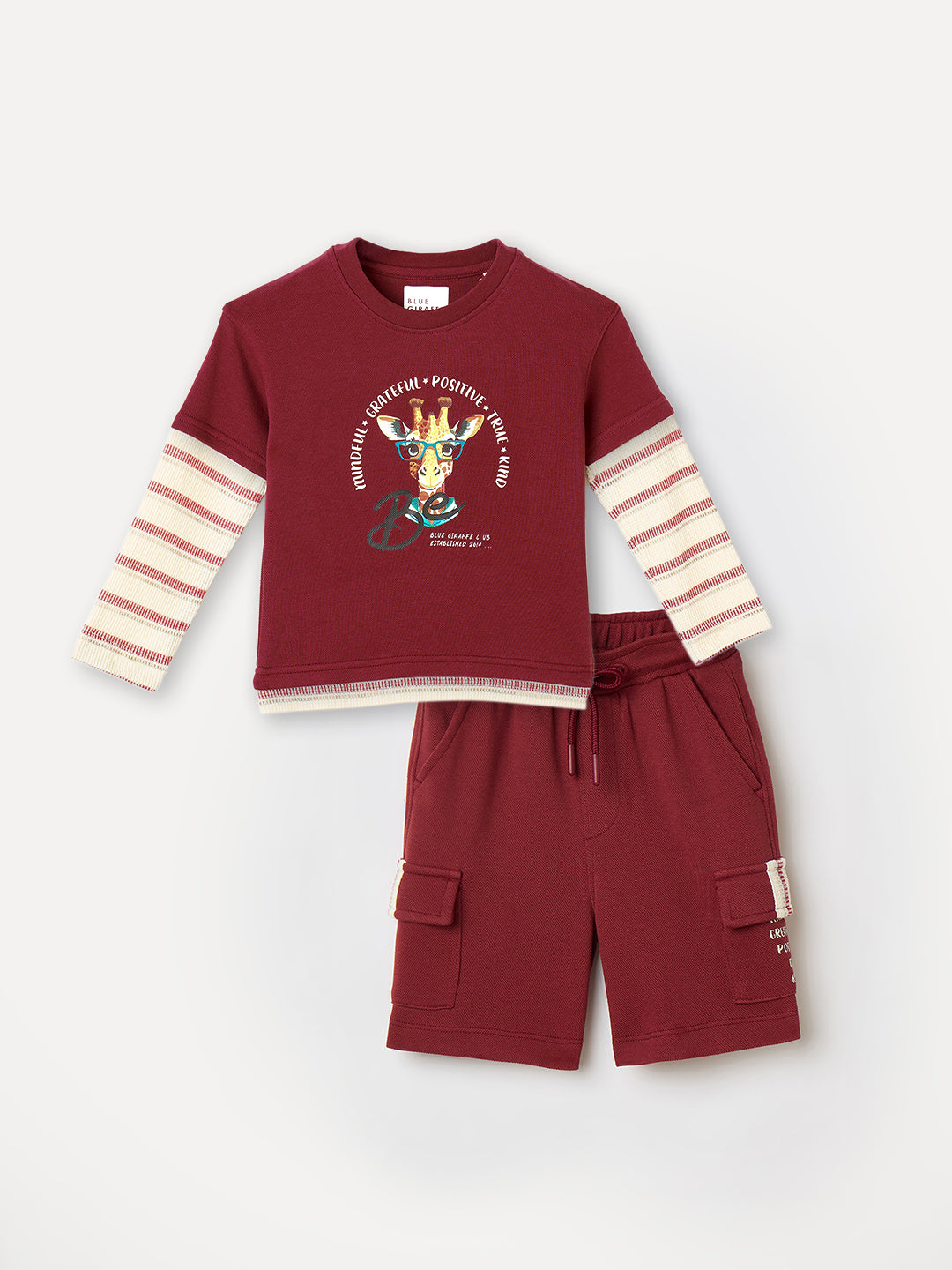 Blue Giraffe Boys Red Regular Fit Solid Shorts