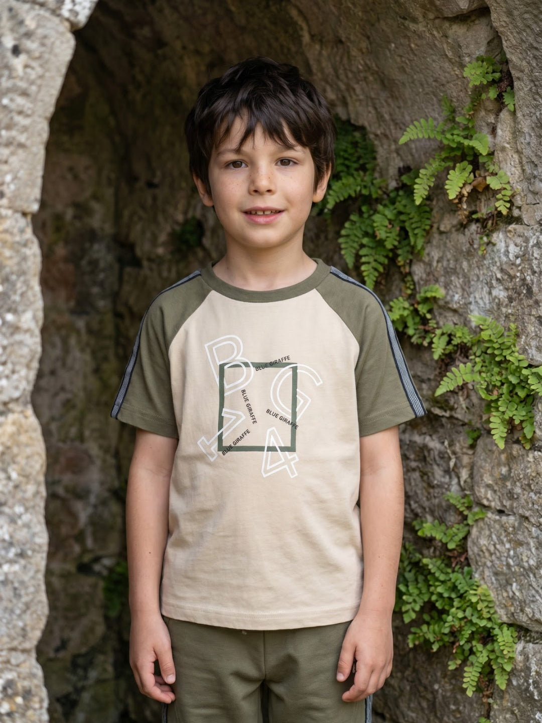 Blue Giraffe Boys Beige Tshirt