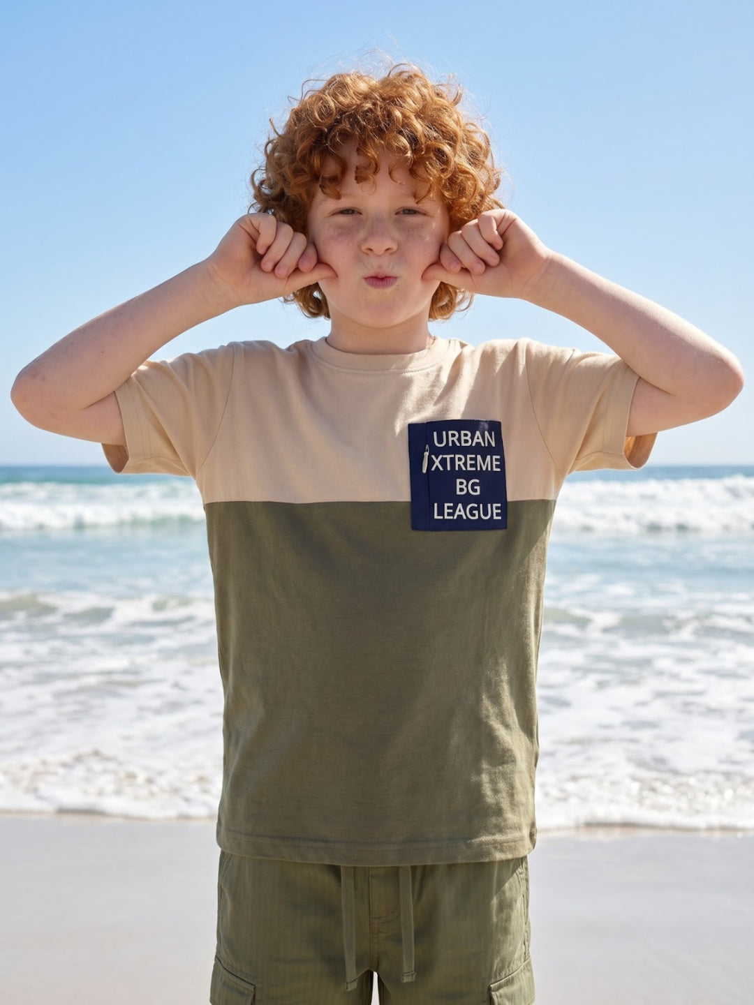 Blue Giraffe Boys Beige Tshirt