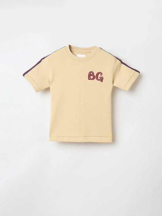 Blue Giraffe Boys Beige Solid Tshirt
