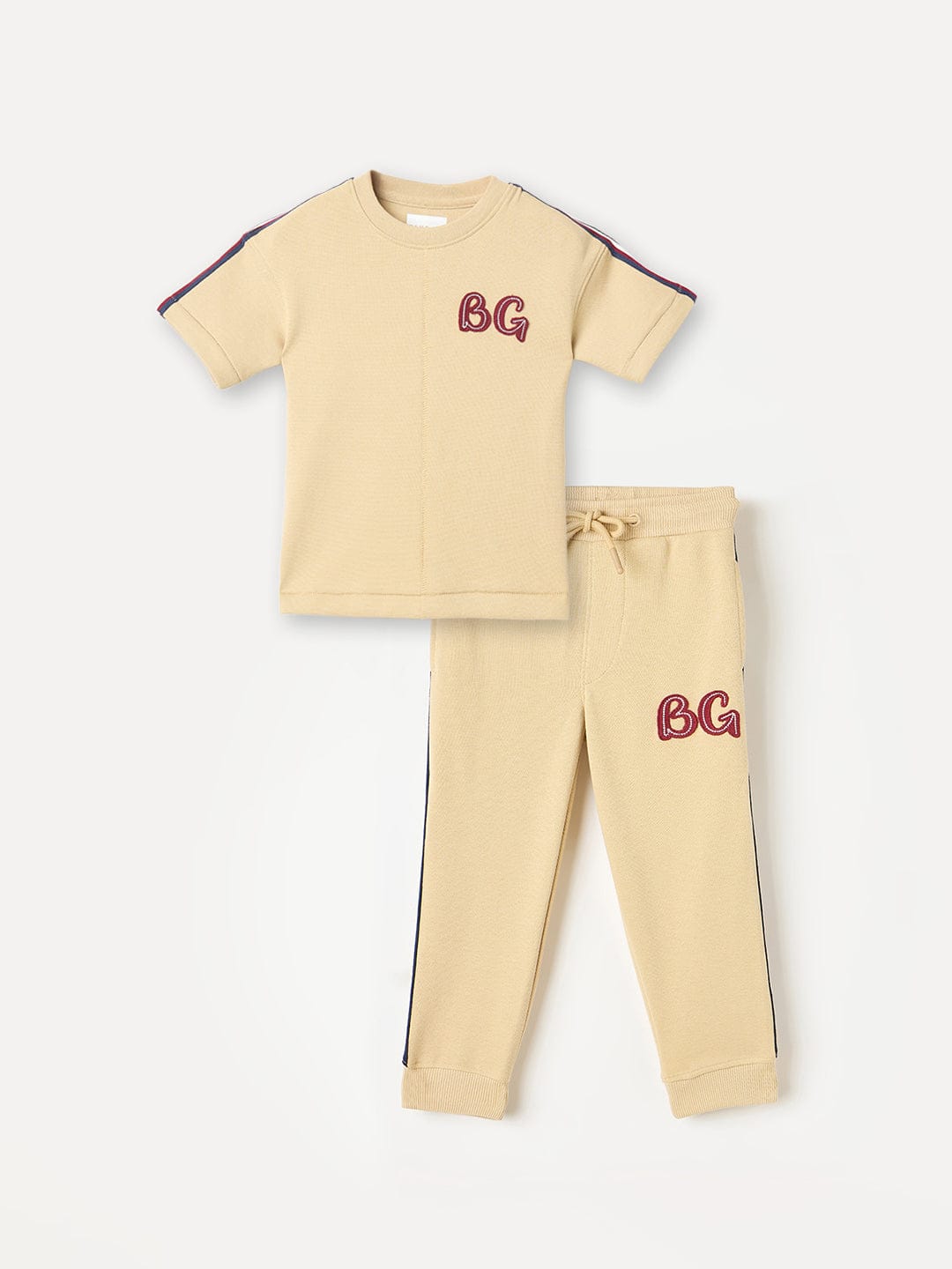 Blue Giraffe Boys Beige Solid Tshirt