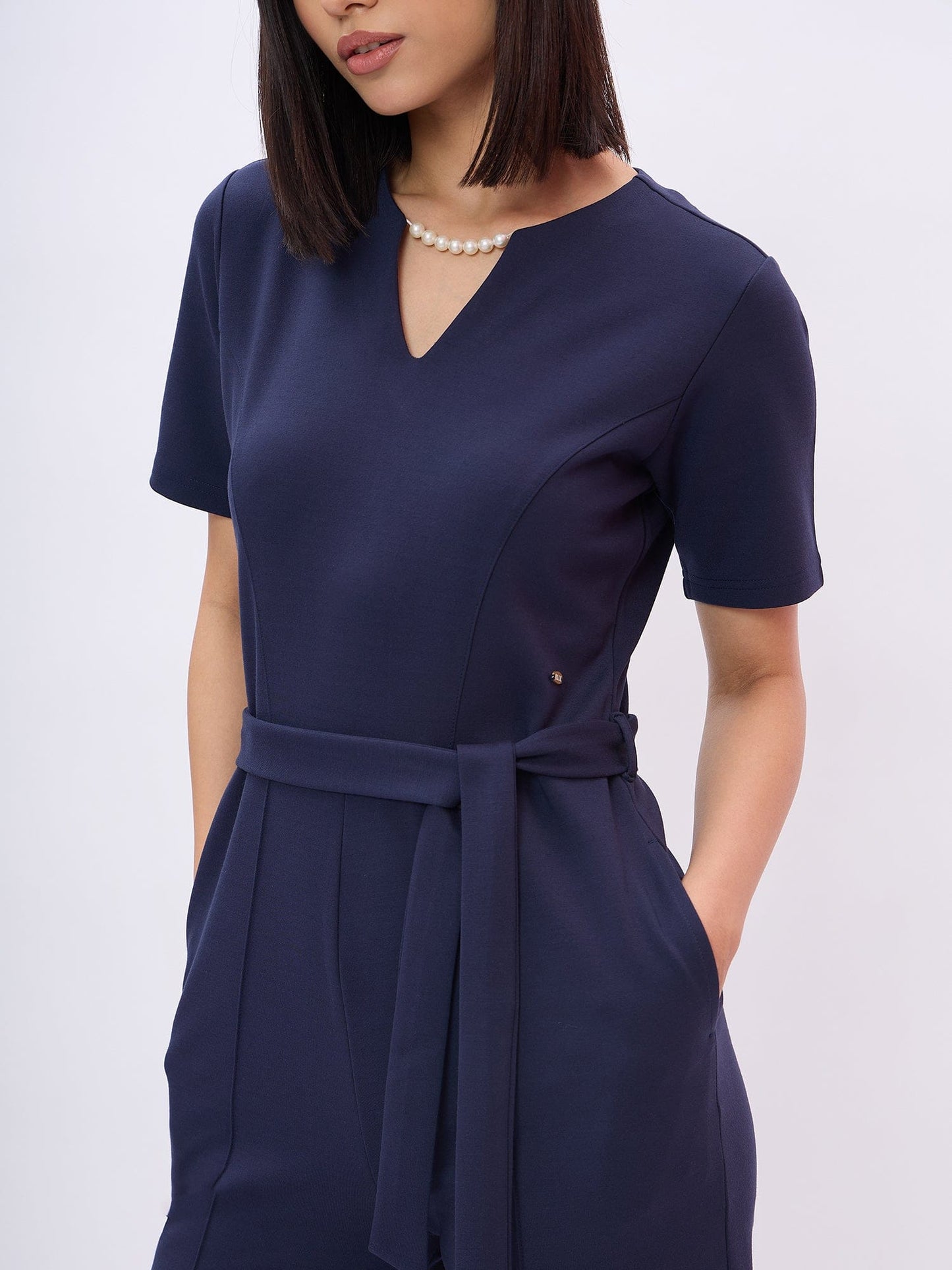 Elle Women Blue Solid Round Neck Jumpsuit