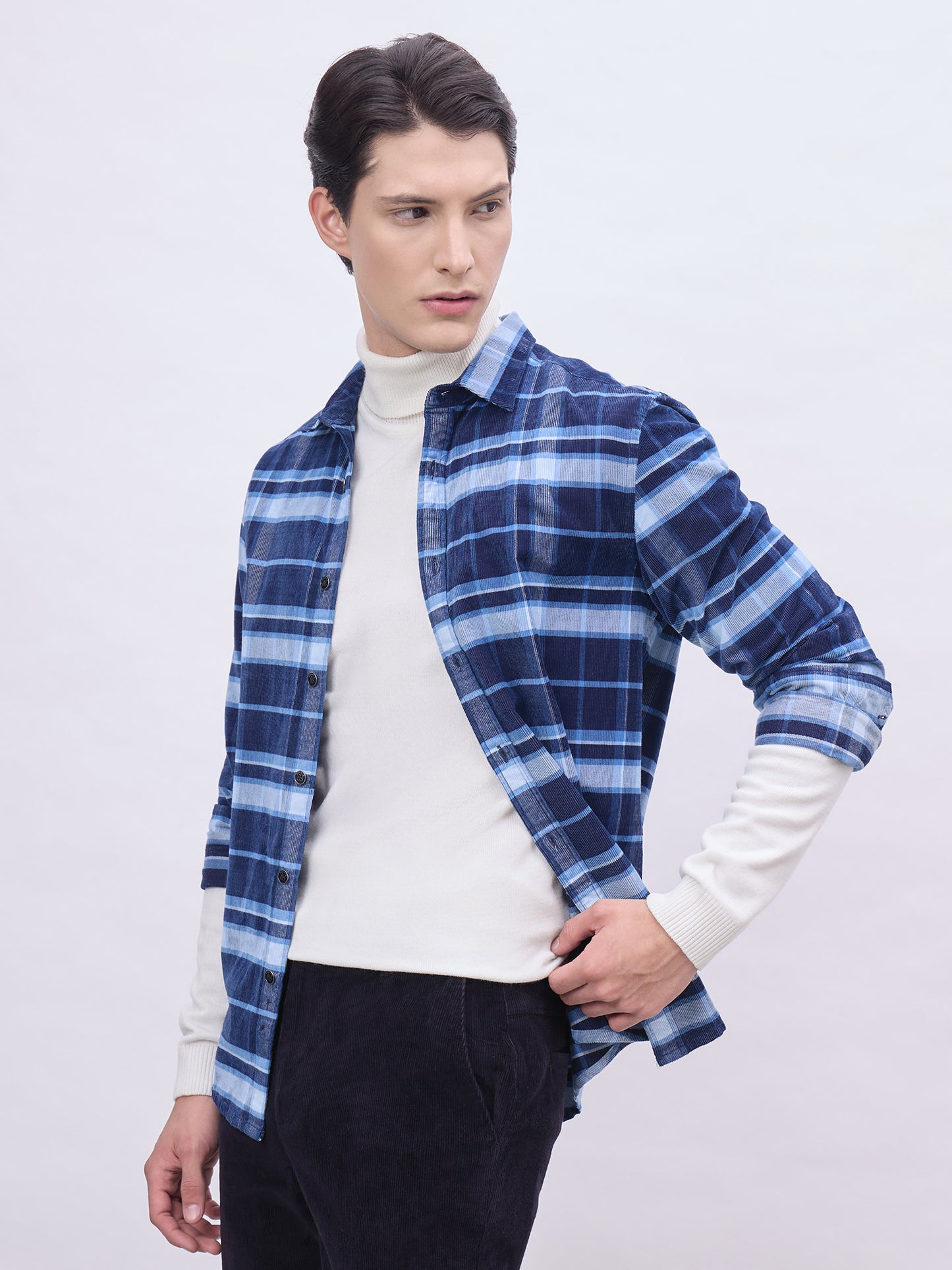 Iconic Men Blue Checks Collar Shirt