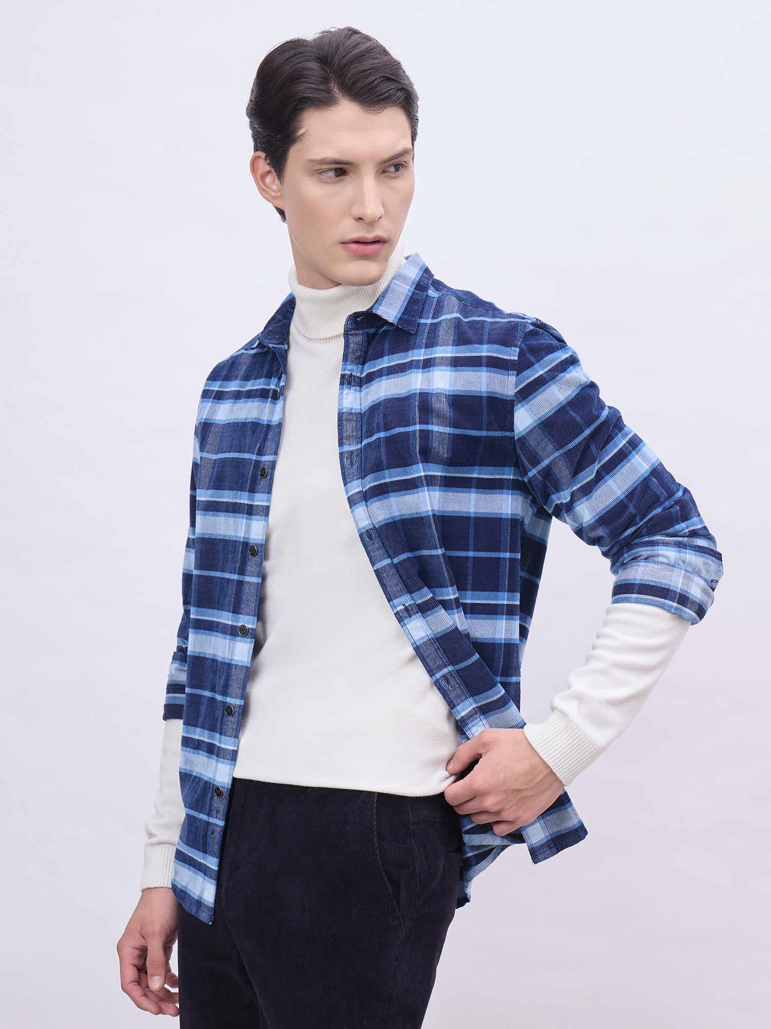 Iconic Men Blue Checks Collar Shirt