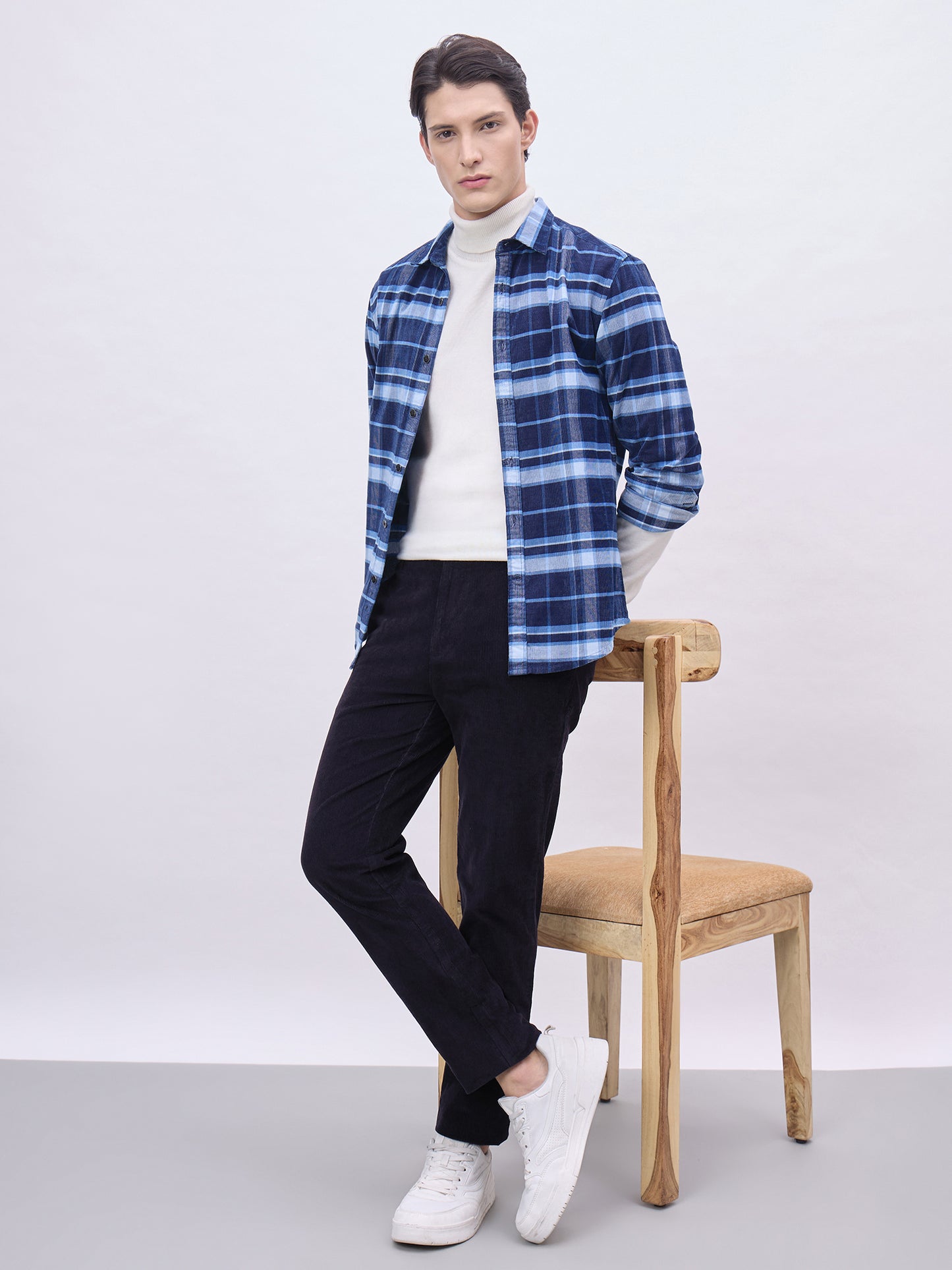 Iconic Men Blue Checks Collar Shirt