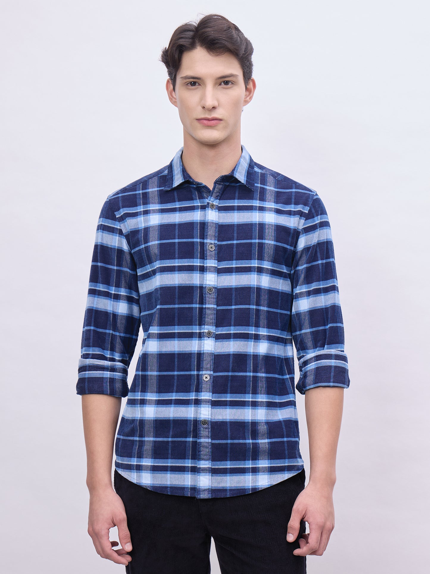 Iconic Men Blue Checks Collar Shirt