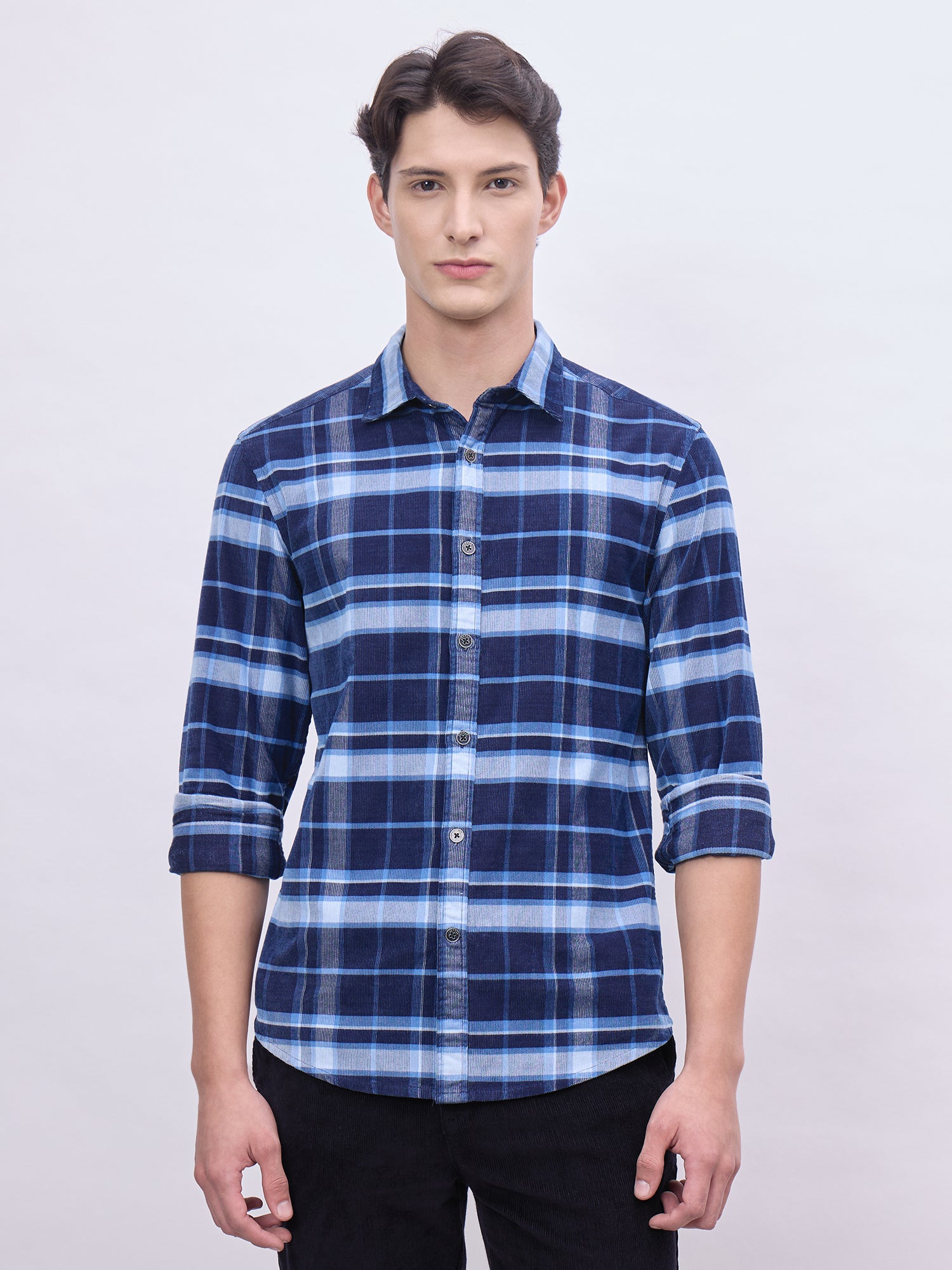 Iconic Men Blue Checks Collar Shirt