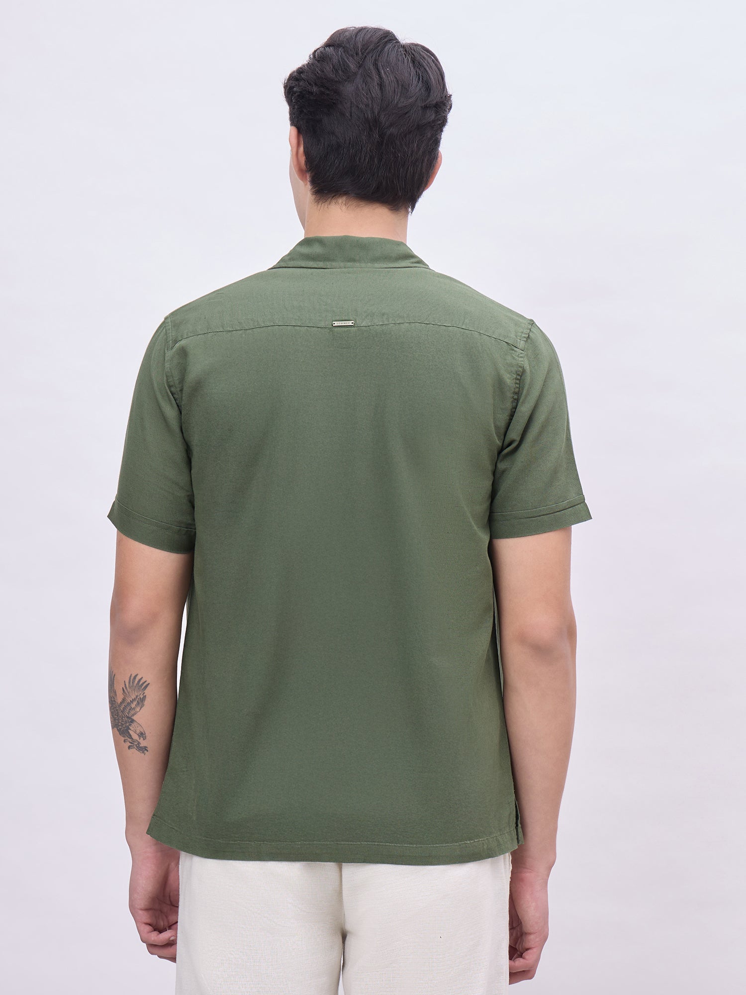 Iconic Men Green Printed Resort Collar Shirt