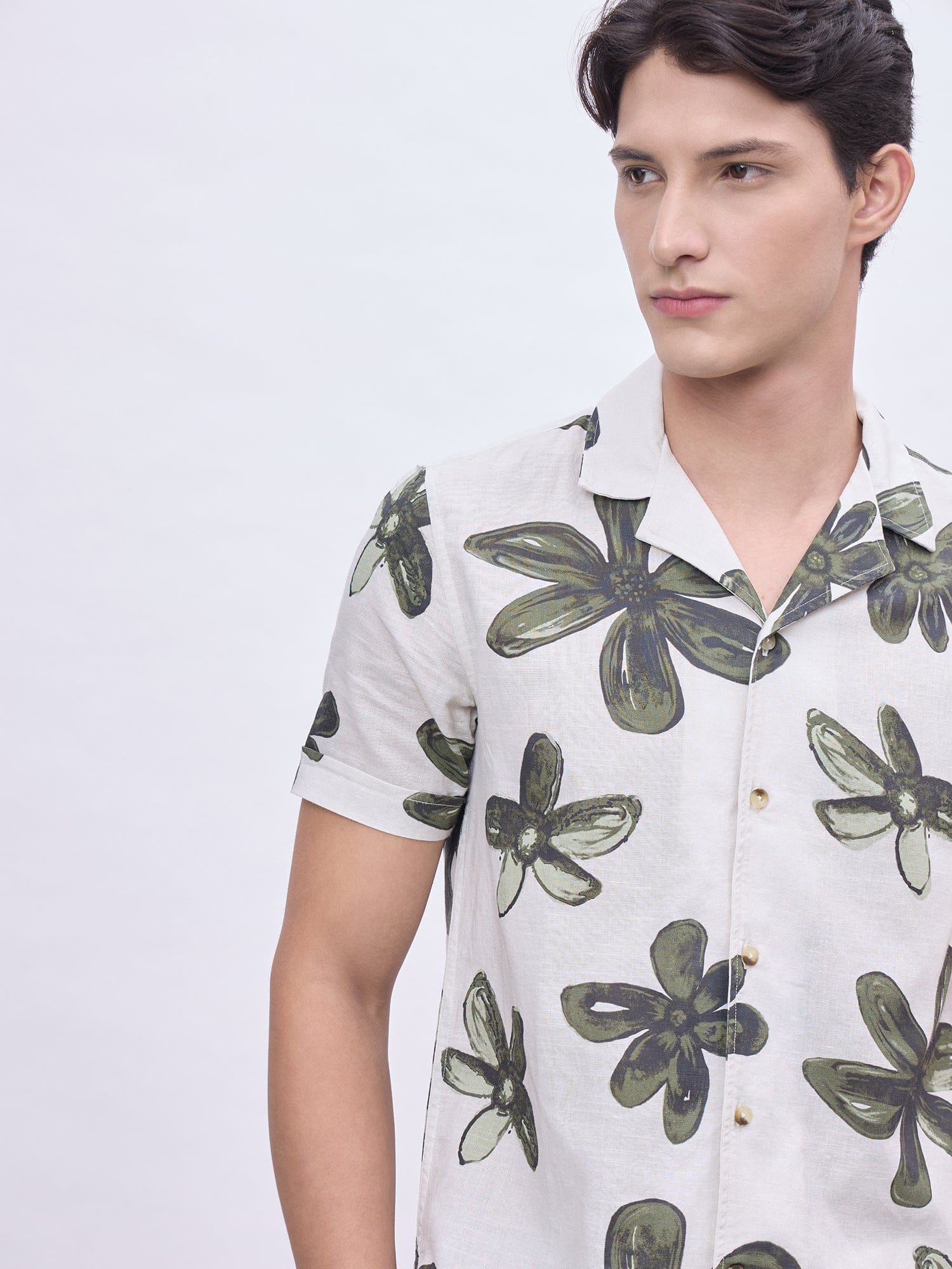 Iconic Men Beige Printed Resort Collar Shirt