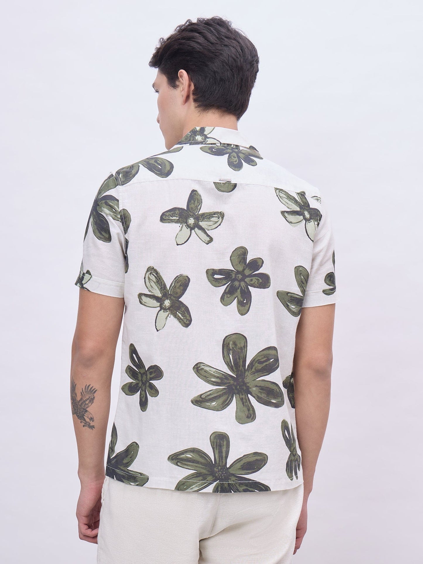 Iconic Men Beige Printed Resort Collar Shirt