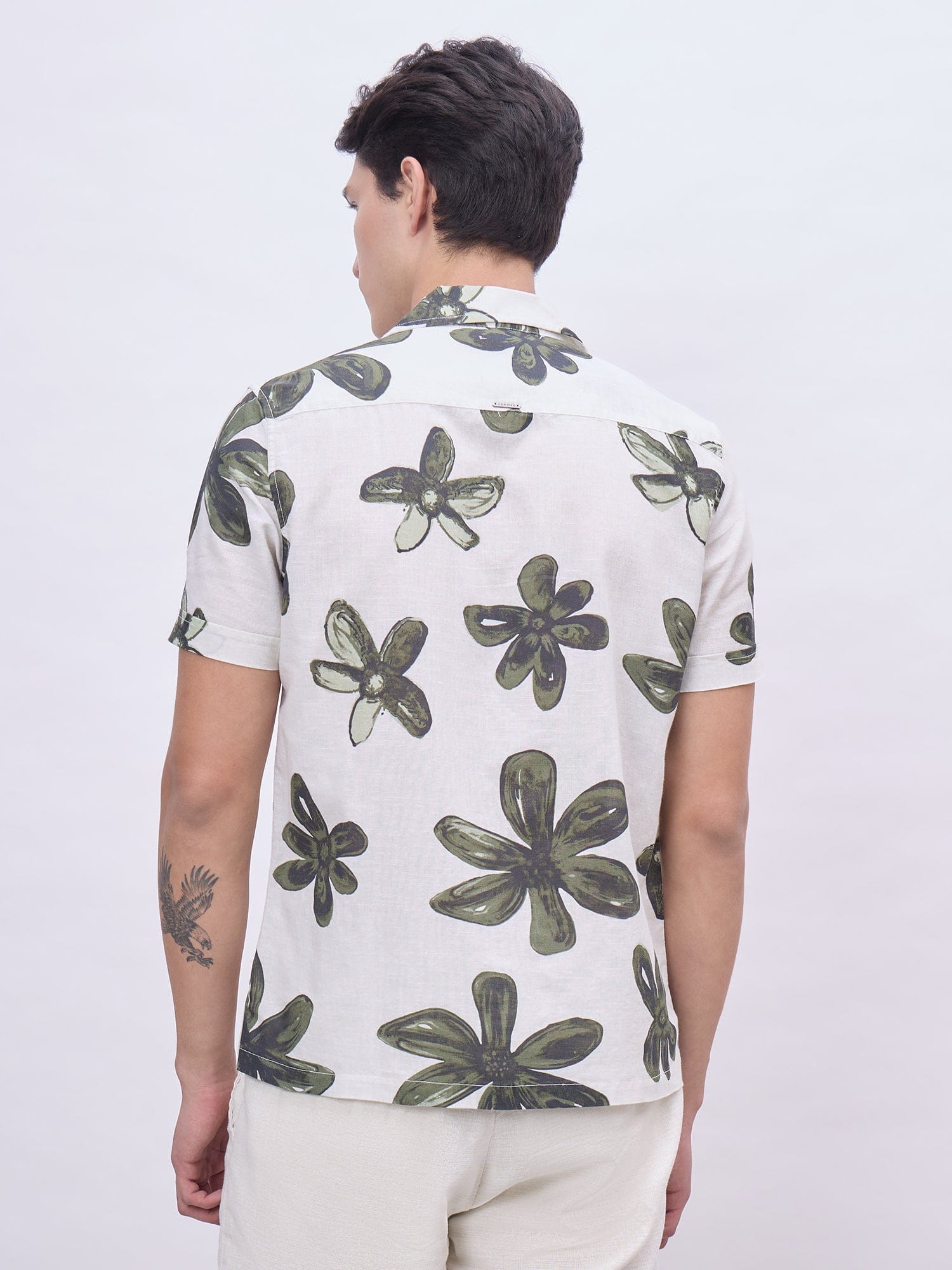 Iconic Men Beige Printed Resort Collar Shirt