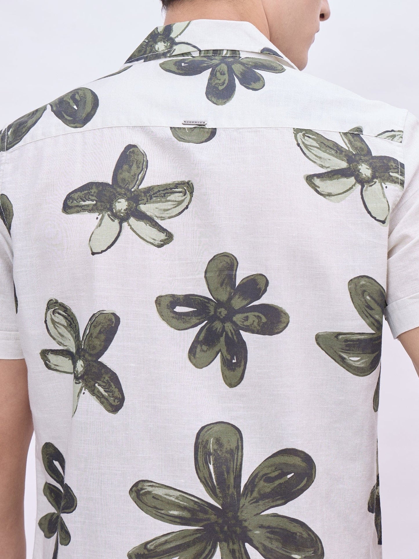 Iconic Men Beige Printed Resort Collar Shirt