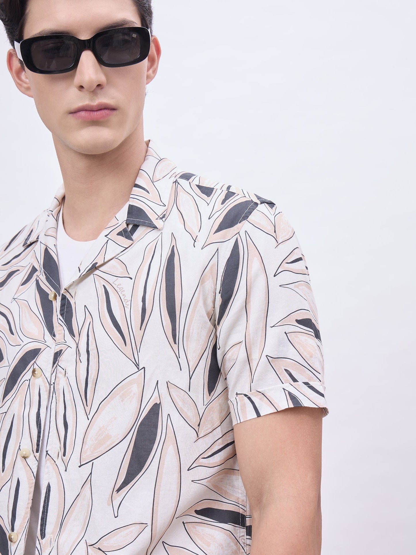 Iconic Men Beige Printed Resort Collar Shirt