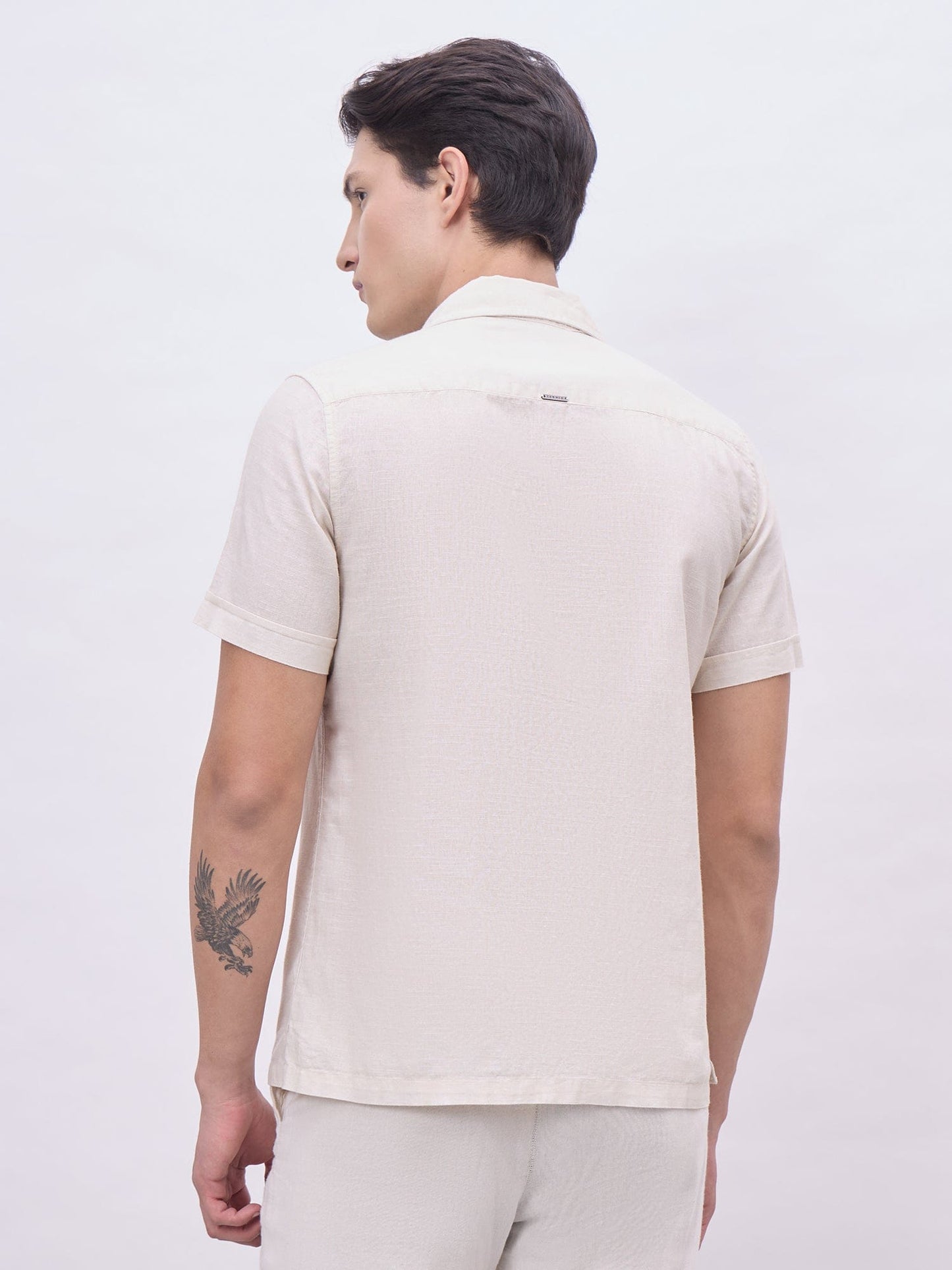 Iconic Men Beige Solid Resort Collar Shirt