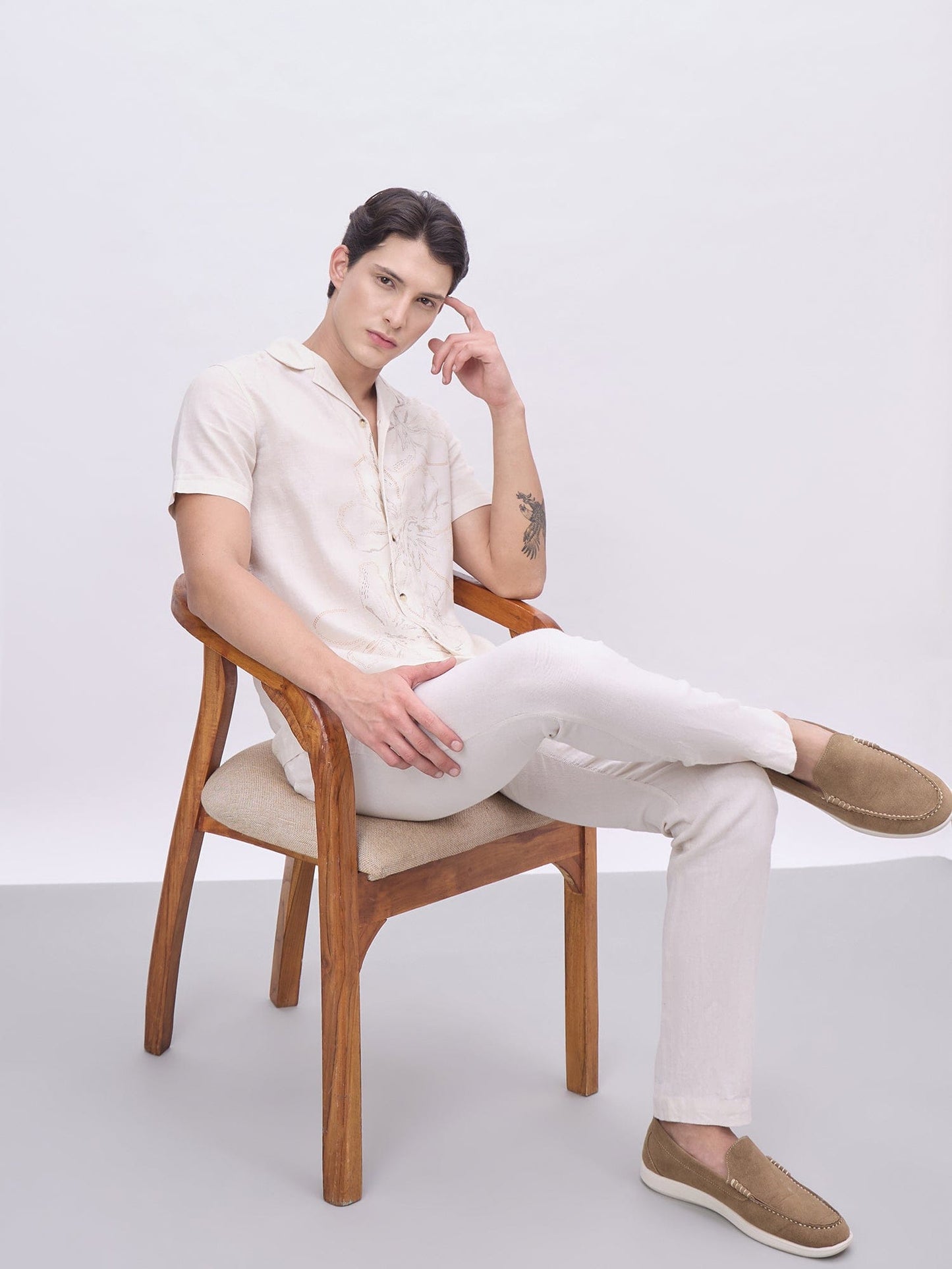 Iconic Men Beige Solid Resort Collar Shirt