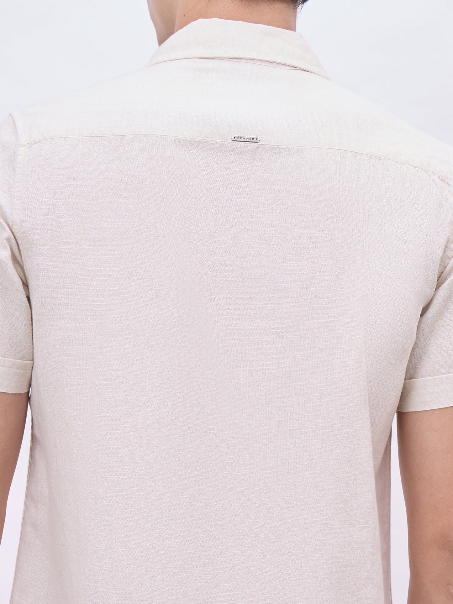 Iconic Men Beige Solid Resort Collar Shirt