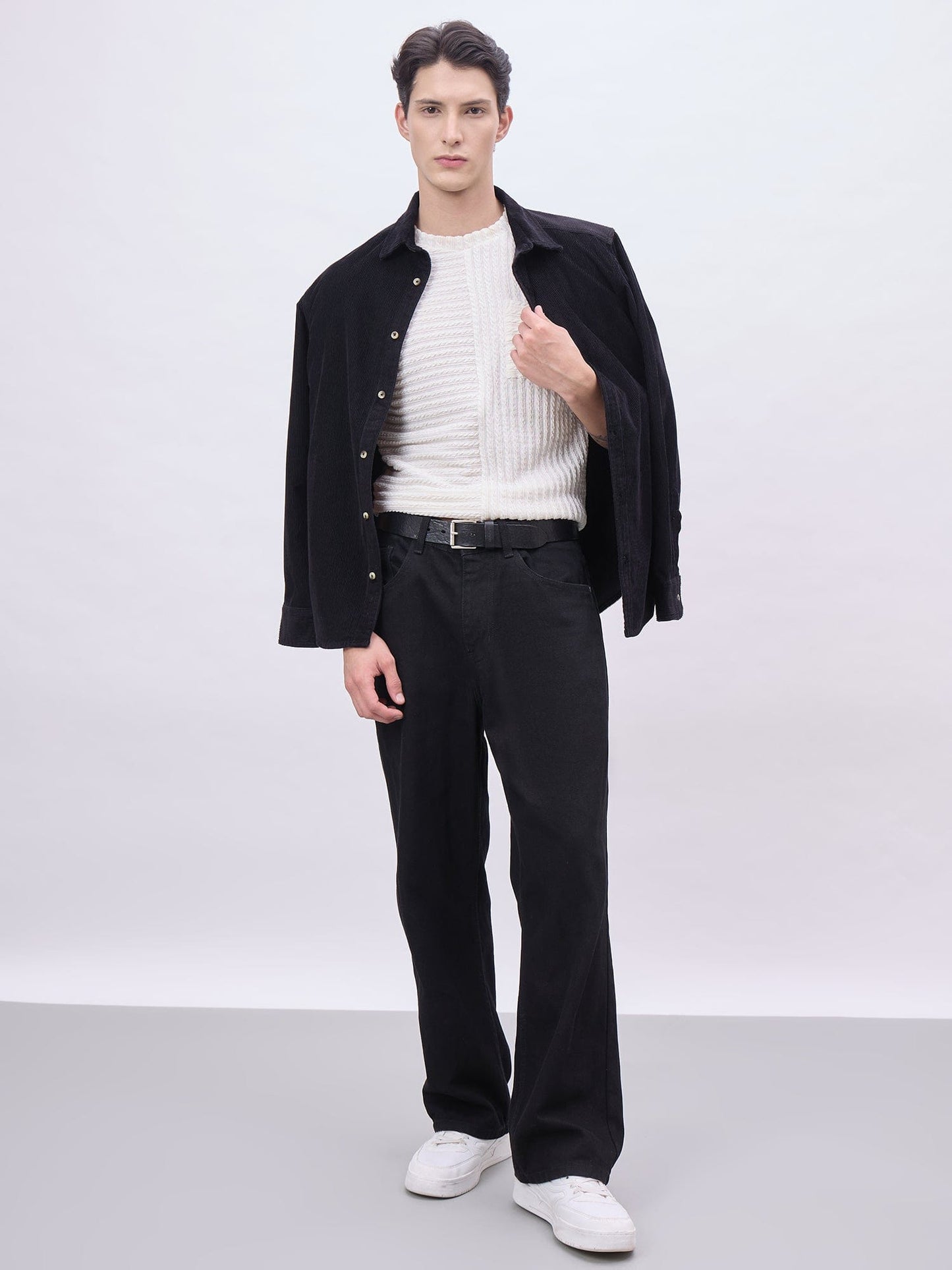 Iconic Men Cream Textured Crew Neck Tshirt