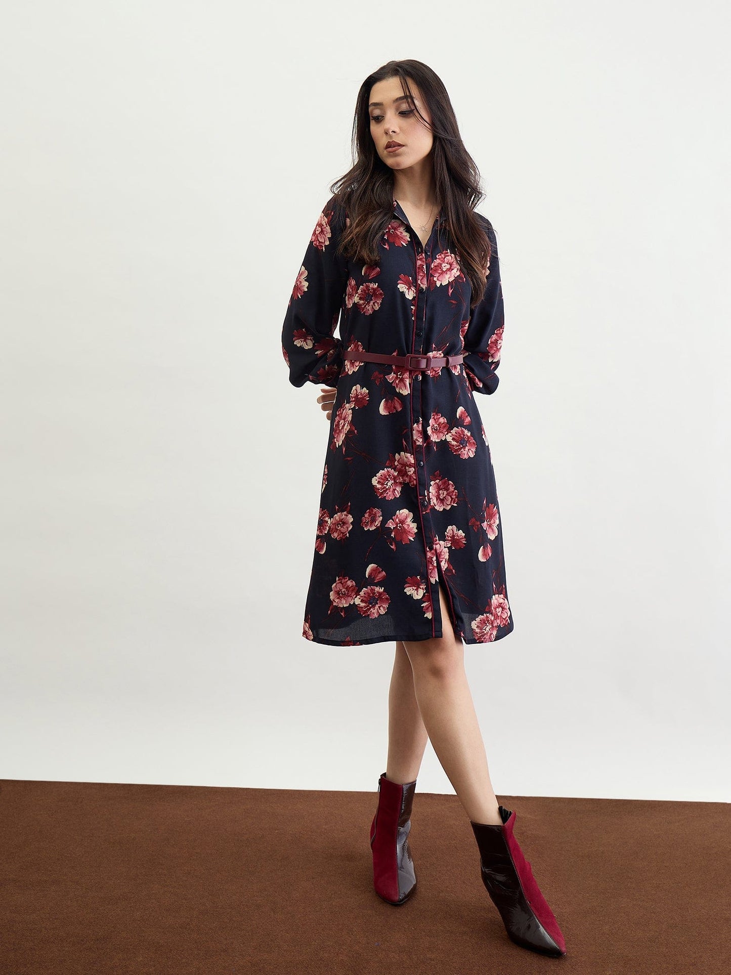 Iconic Women Blue Printed Collar Dress