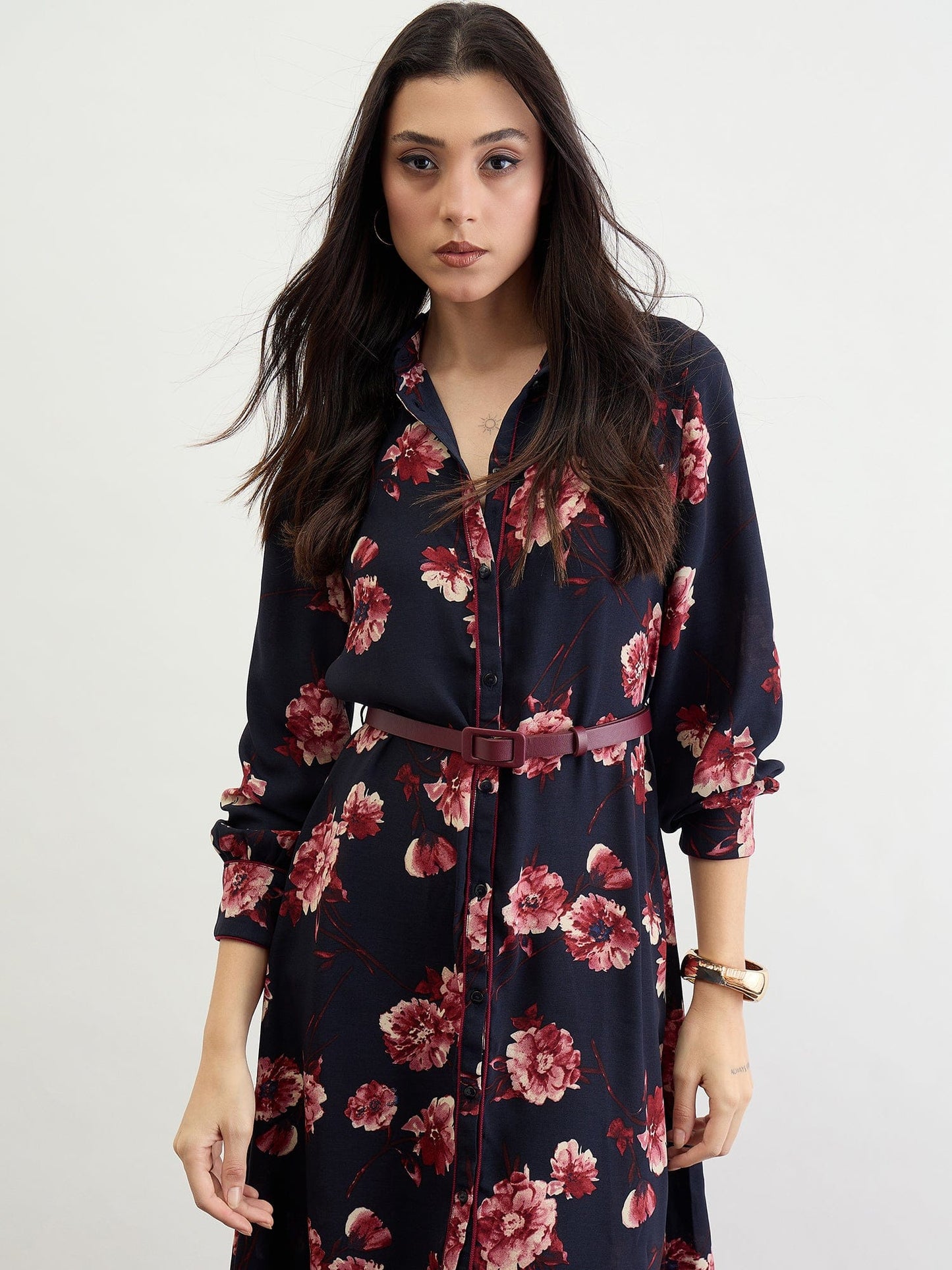 Iconic Women Blue Printed Collar Dress