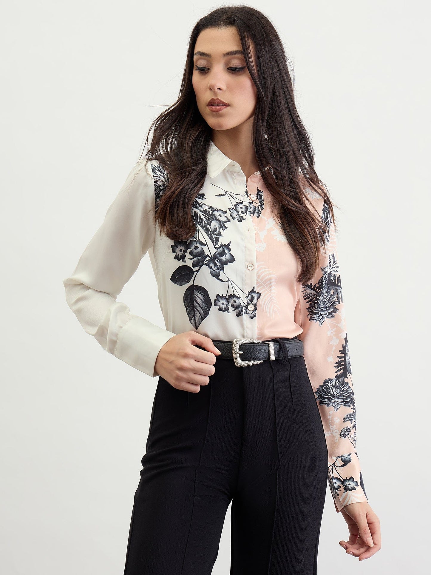 Iconic Women Pink Solid Collar Shirt