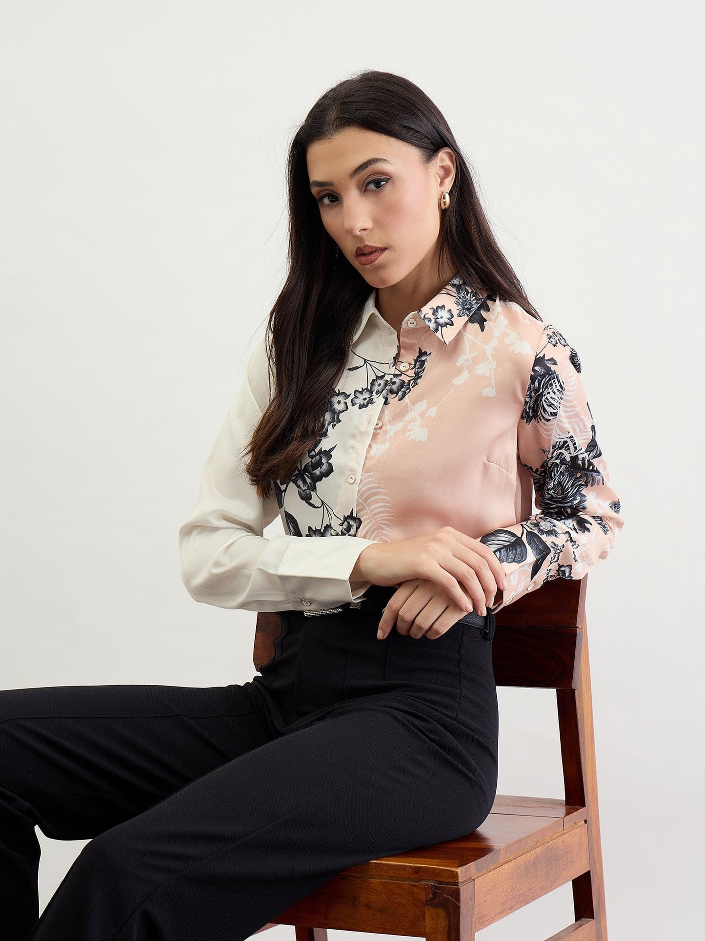 Iconic Women Pink Solid Collar Shirt