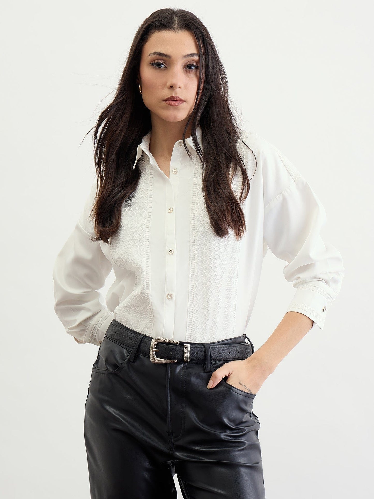 Iconic Women White Solid Collar Shirt