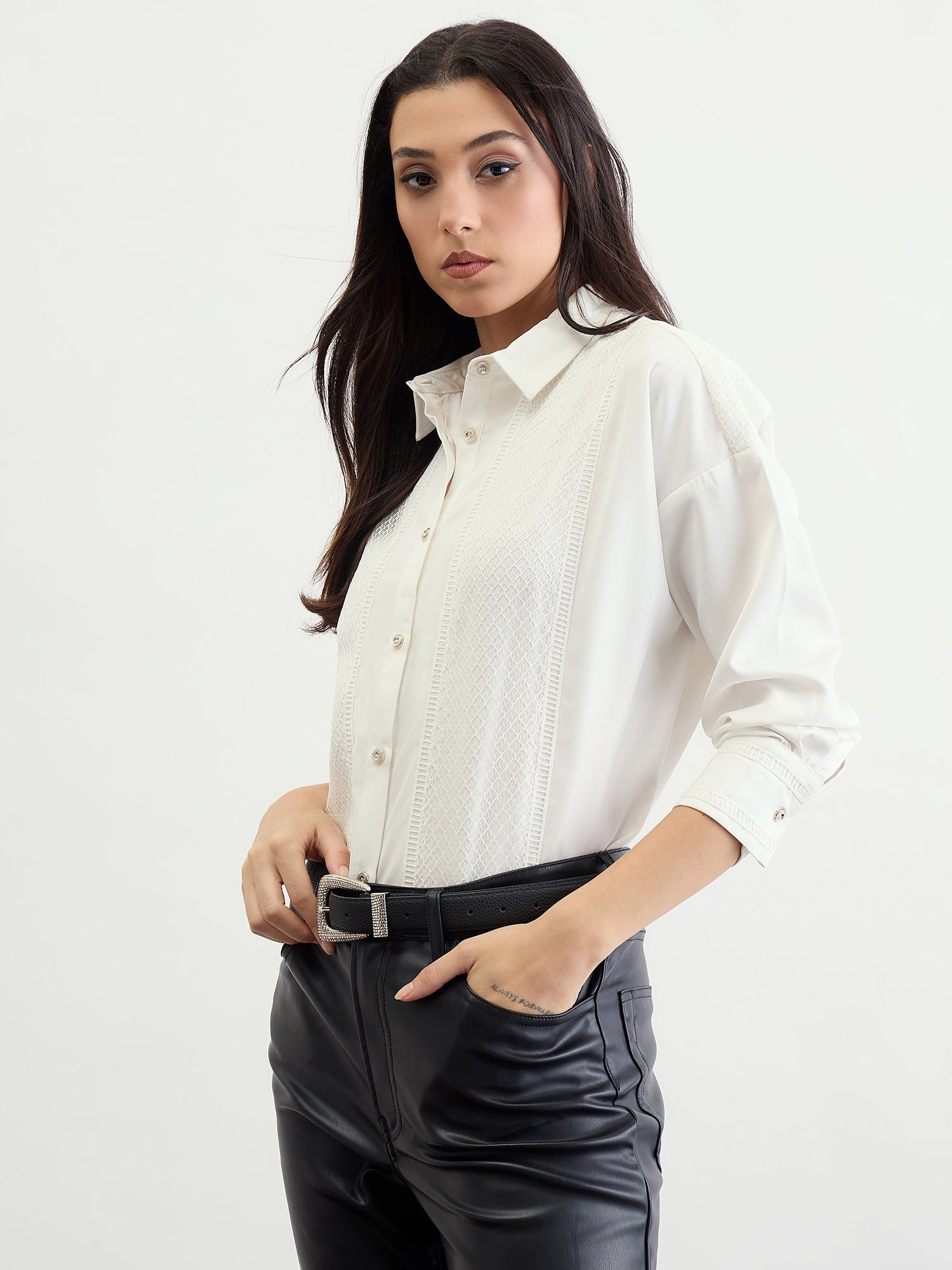 Iconic Women White Solid Collar Shirt