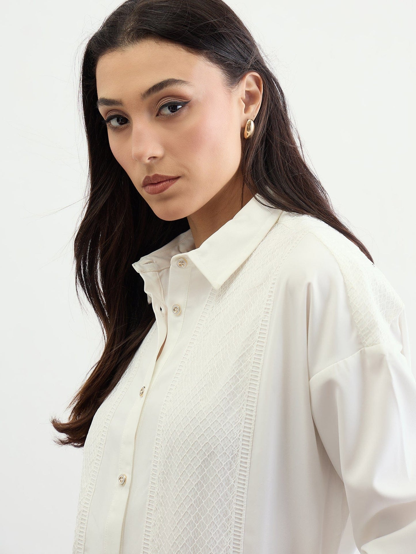 Iconic Women White Solid Collar Shirt